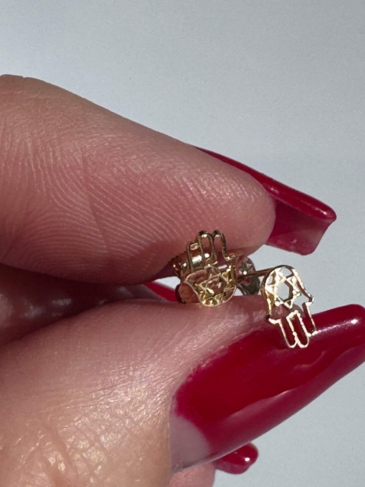 Teeny Tiny Hamsa with Sat of David Earrings in 14k