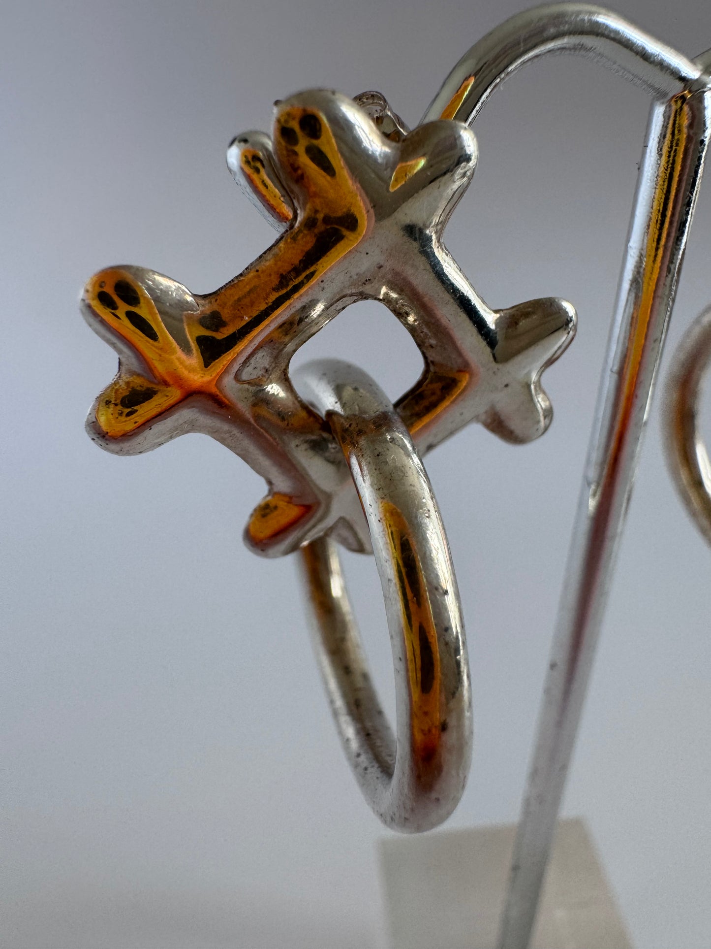 Estate Vintage 1980s Sterling Silver X's and O's Dangle Earrings Abstract Hugs Kisses Design