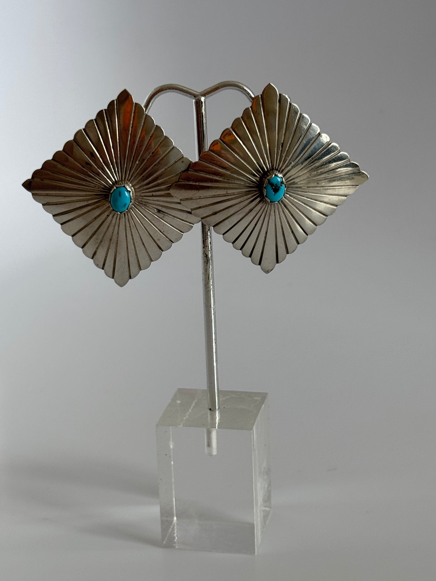 Large Square Navajo Sterling Turquoise Stud Earrings