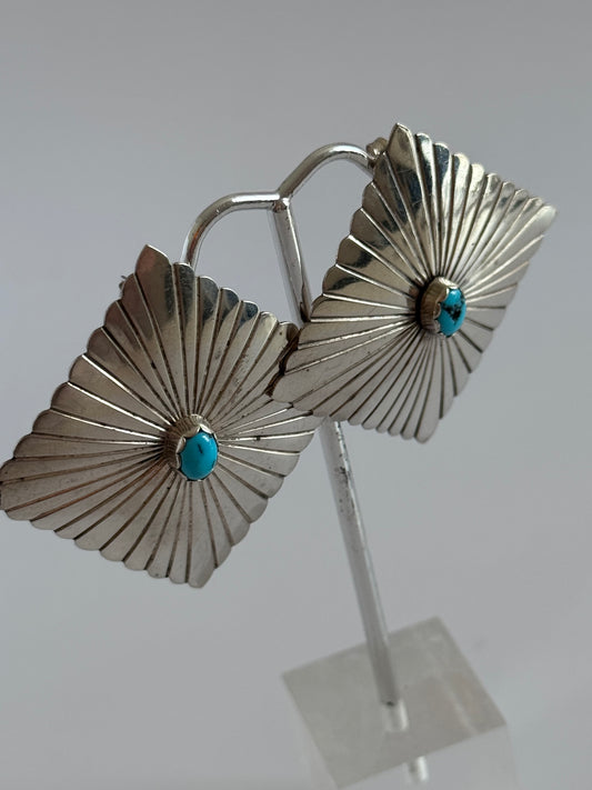 Large Square Navajo Sterling Turquoise Stud Earrings