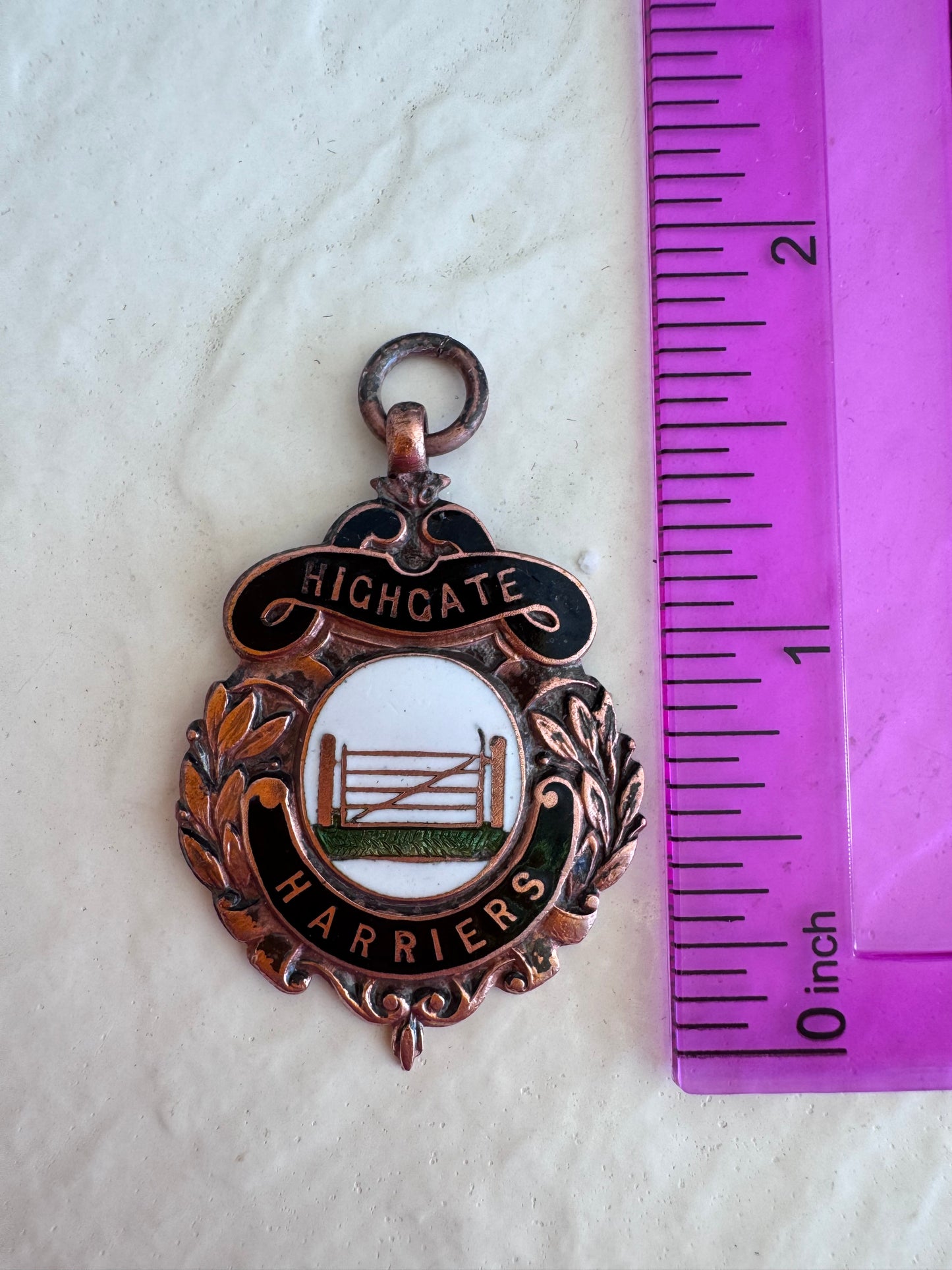 Vintage 1953 Bronze Enamel Highgate Harriers Running Medal Watch Fob