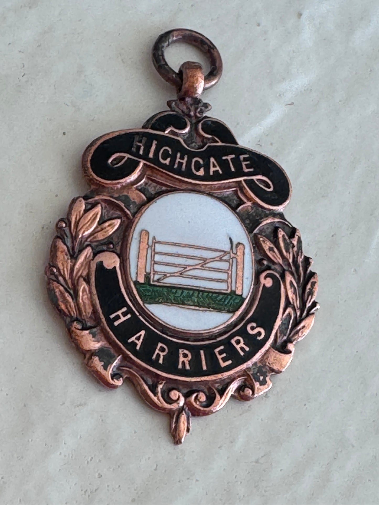 Vintage 1953 Bronze Enamel Highgate Harriers Running Medal Watch Fob
