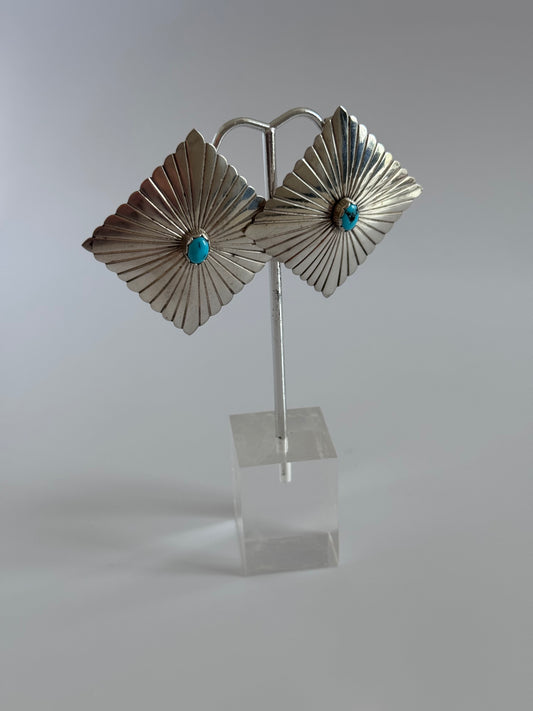 Large Square Navajo Sterling Turquoise Stud Earrings