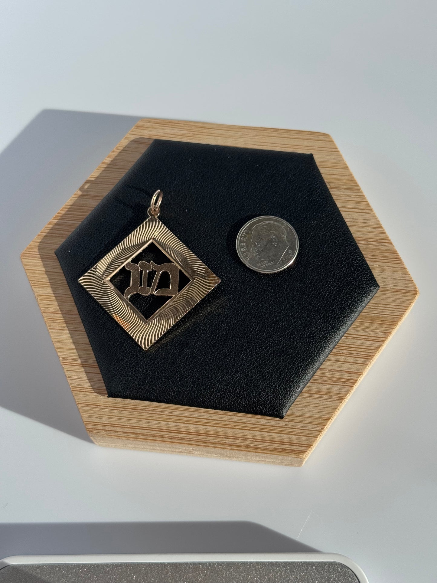 Large “Mazal” Engine Turned Pendant