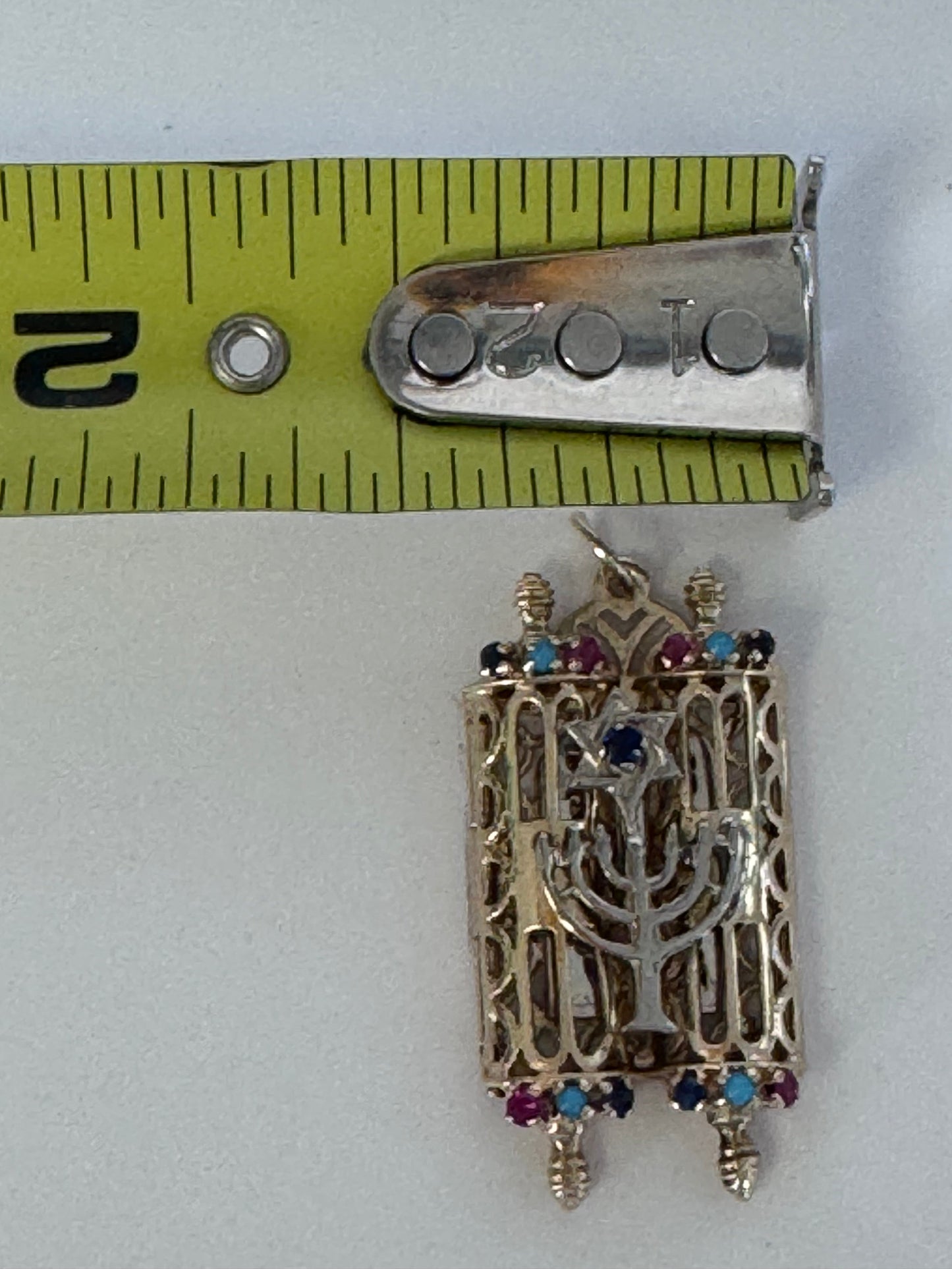 Magnificent 1950s Custom Torah Scroll Charm - 14k Two-Tone Gold with Gemstones