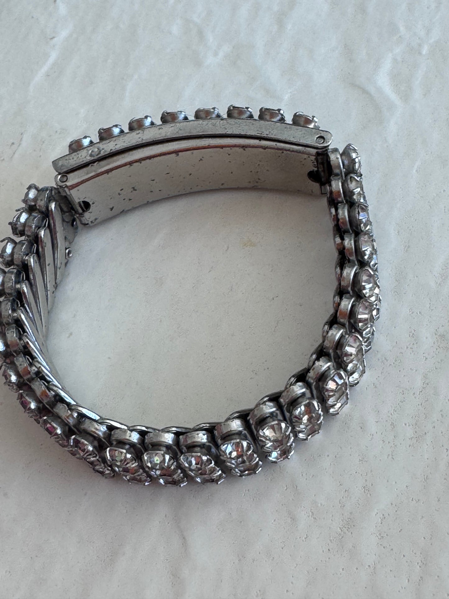 Vintage 1950s Rhinestone Photo Locket Sweetheart Bracelet