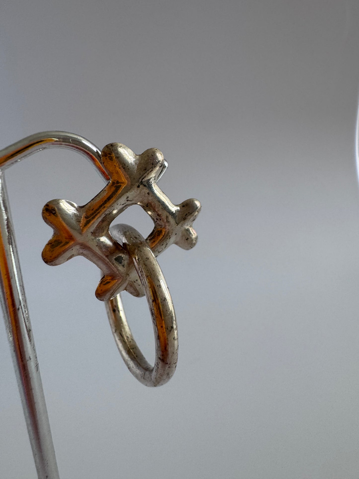 Estate Vintage 1980s Sterling Silver X's and O's Dangle Earrings Abstract Hugs Kisses Design
