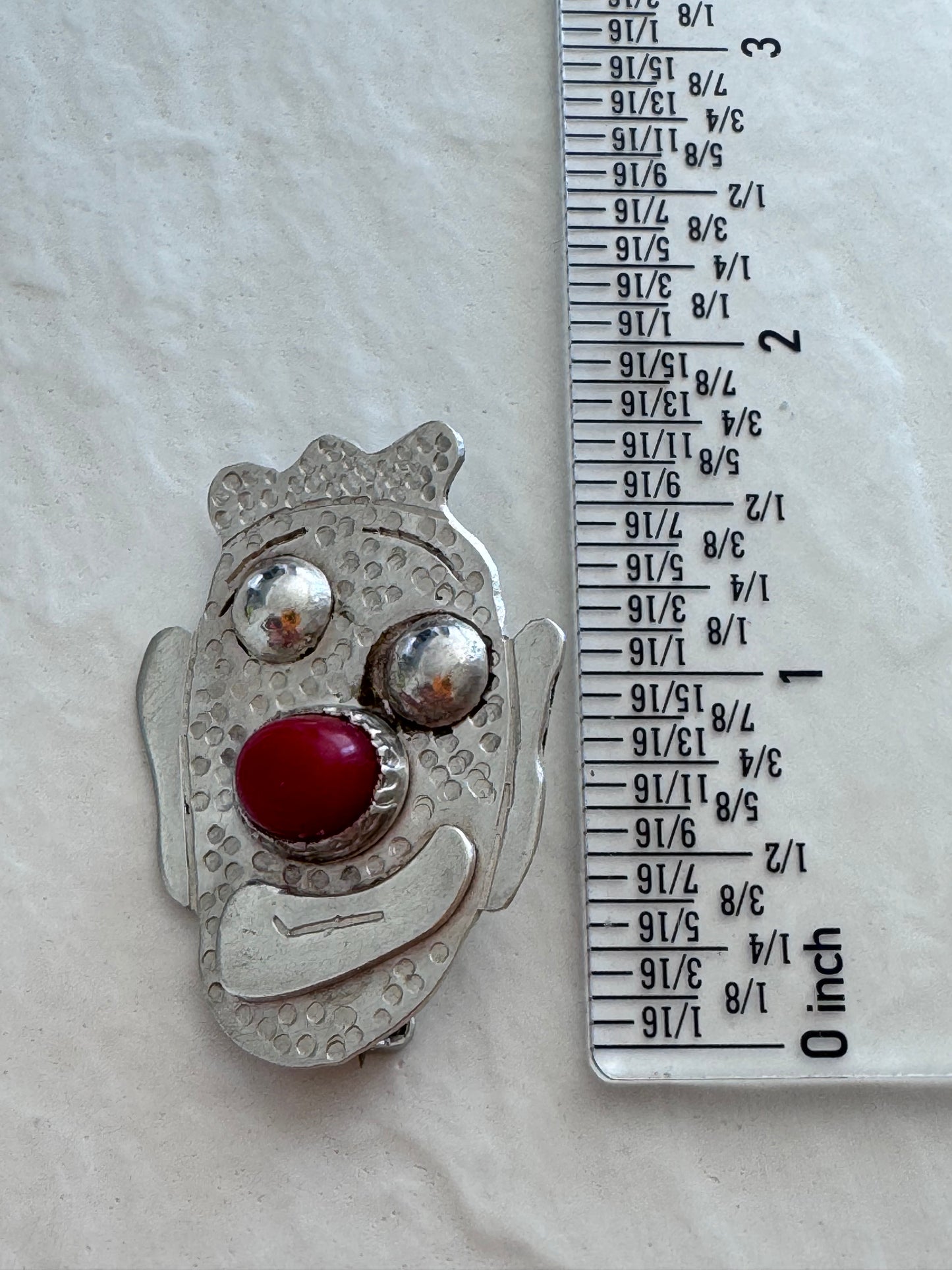 Sterling Silver Clown Face Pendant with Coral Nose - Native Made