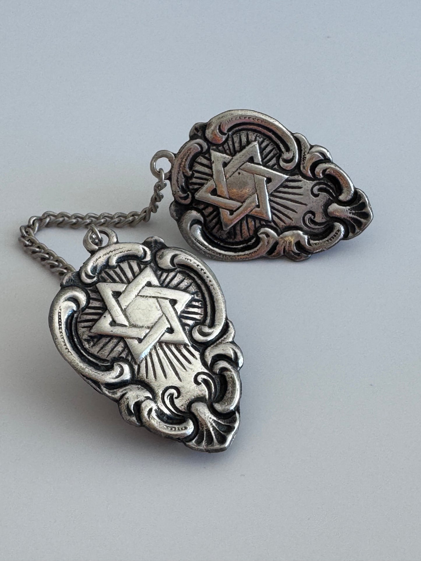 Antique Sterling Silver Star of David Tallit Prayer Shaw Clips - Vintage Judaica