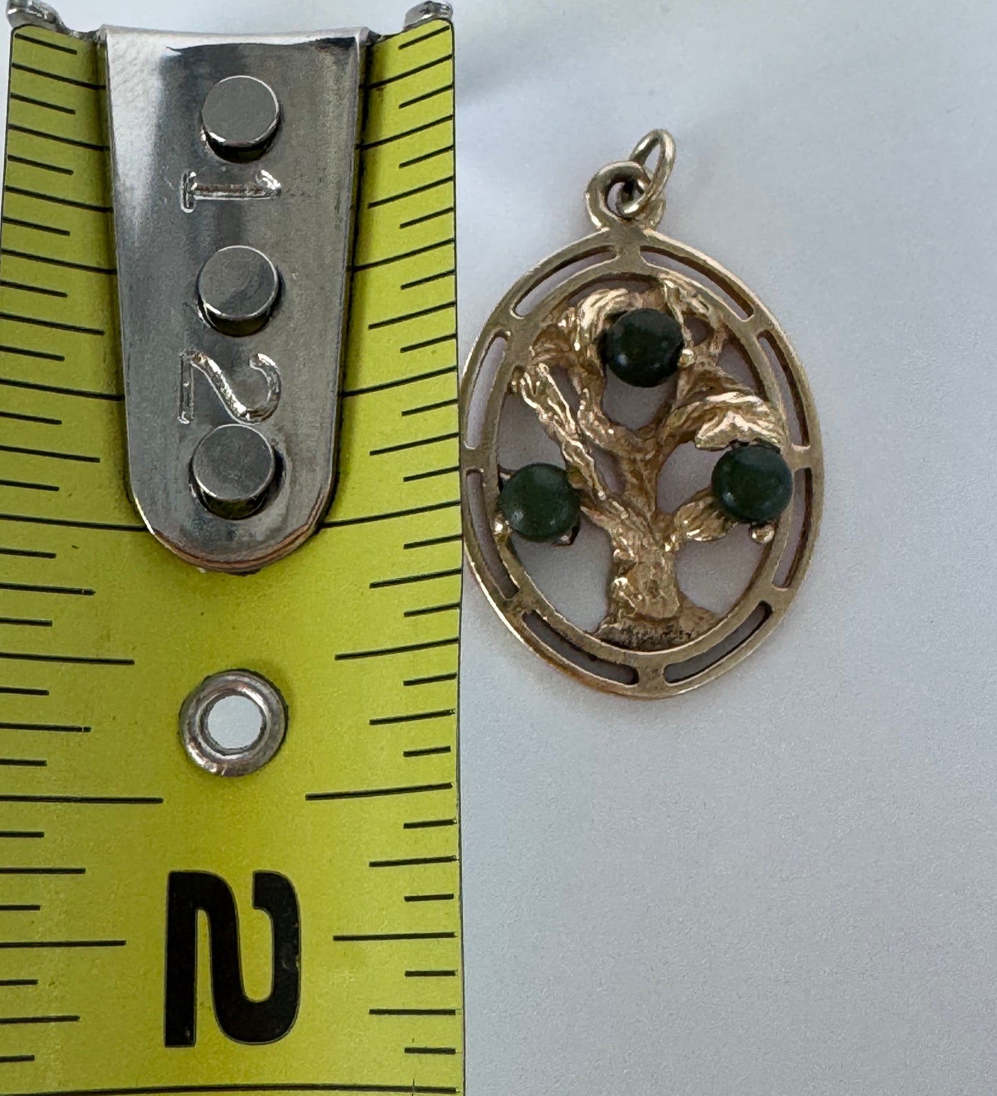 Tree of Life Charm - Mid Century 14K Gold Jade Spiritual Pendant