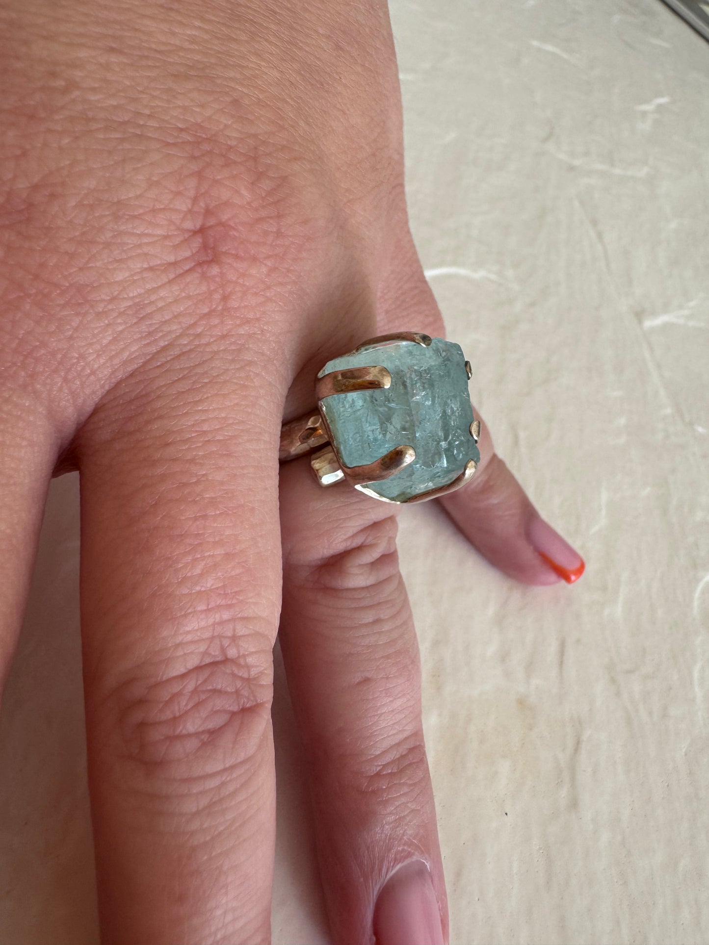 Sterling Silver and Rough Aquamarine Ring