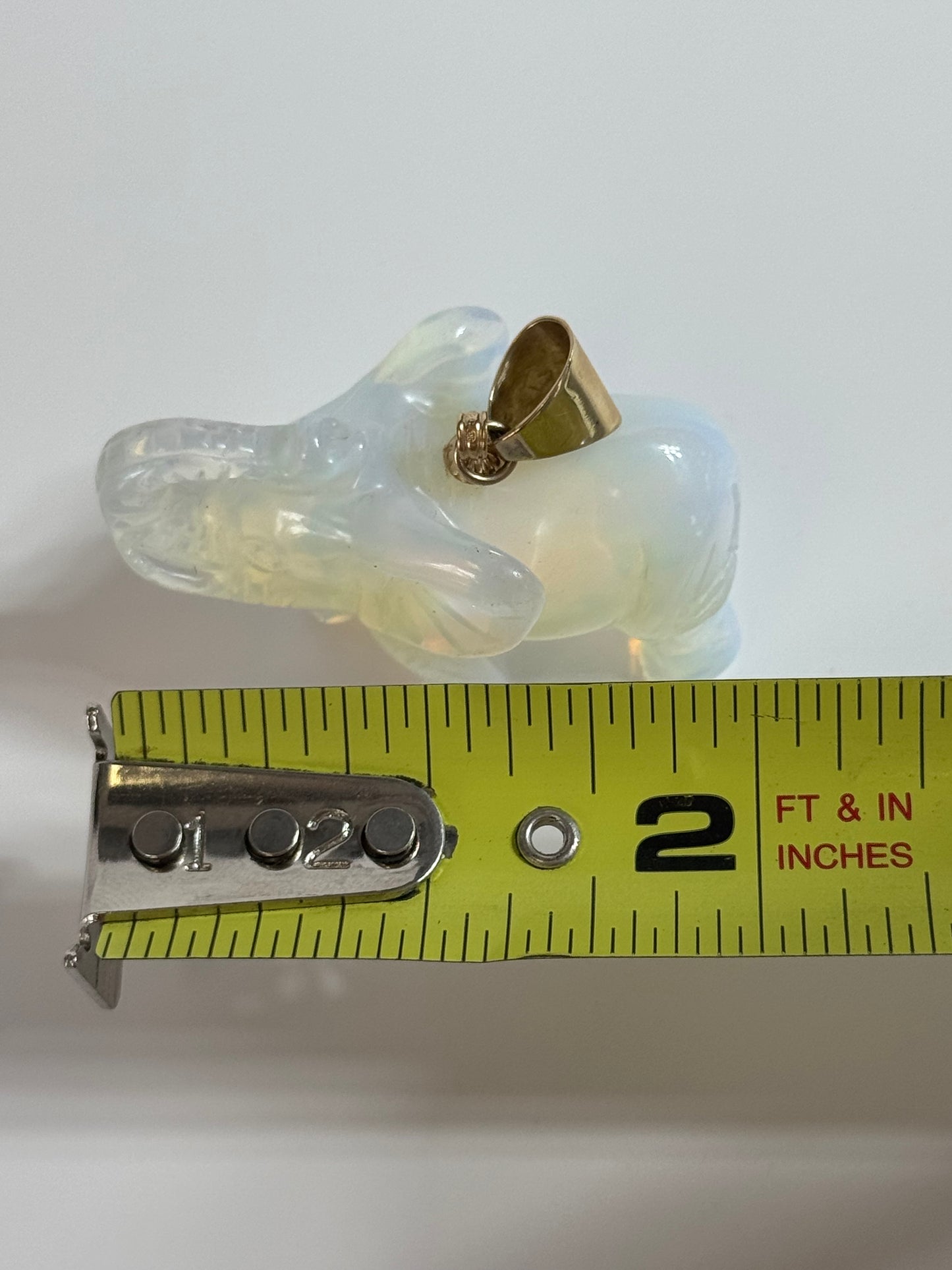Estate Large Hand Carved Opal Elephant Pendant 14K Gold Good Luck Charm