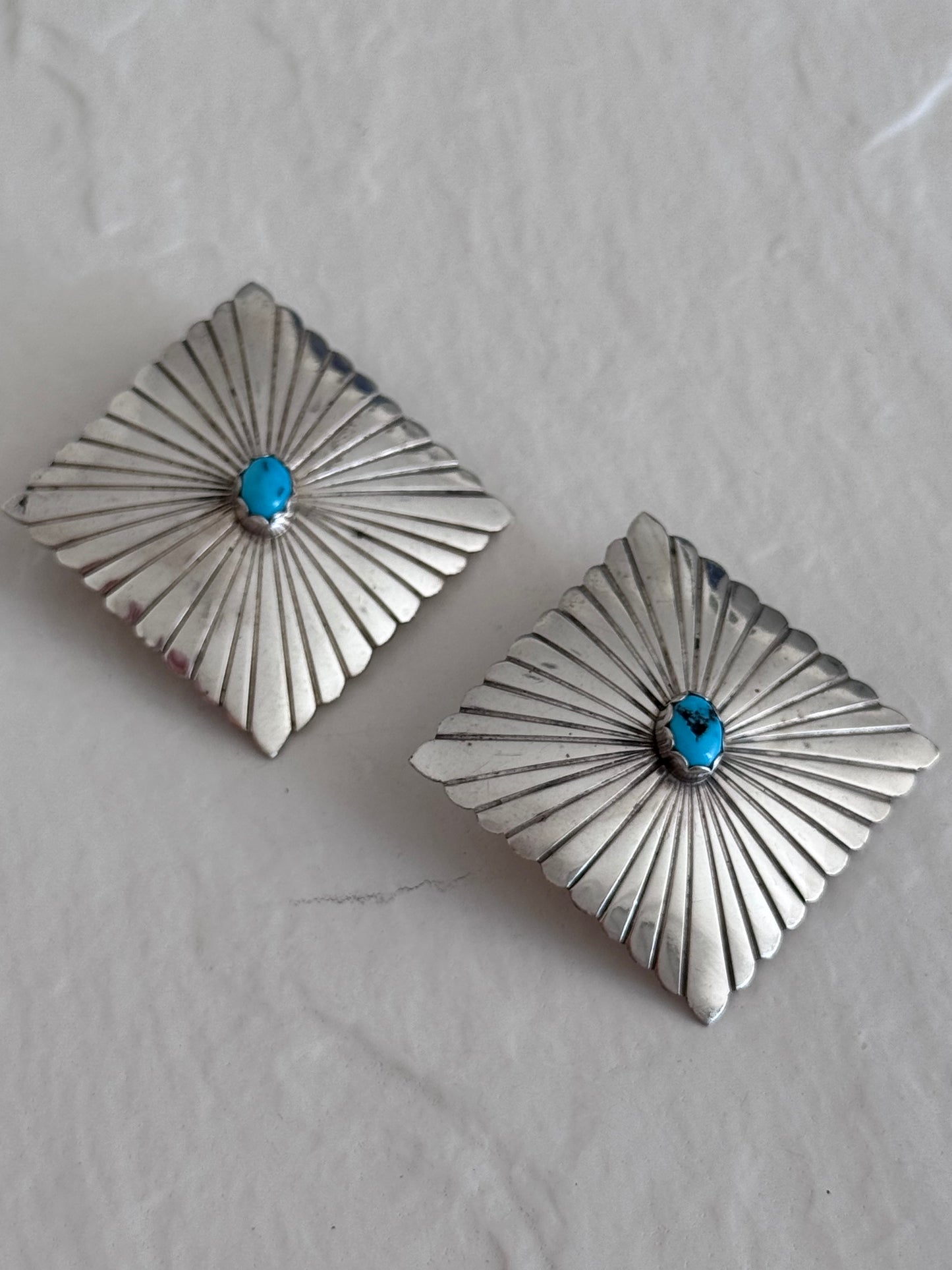 Large Square Navajo Sterling Turquoise Stud Earrings