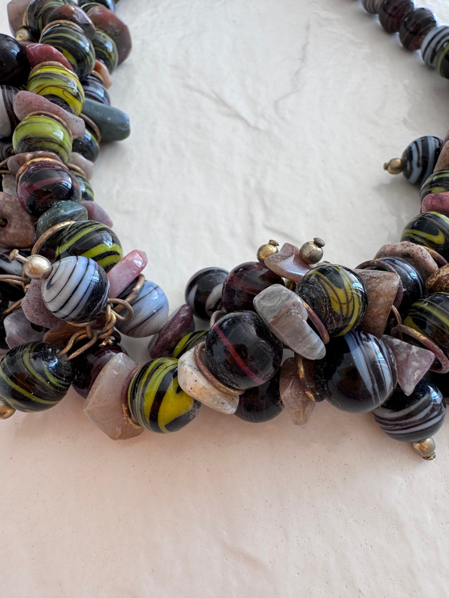 Vintage Multi-Strand Glass Bead Statement Necklace