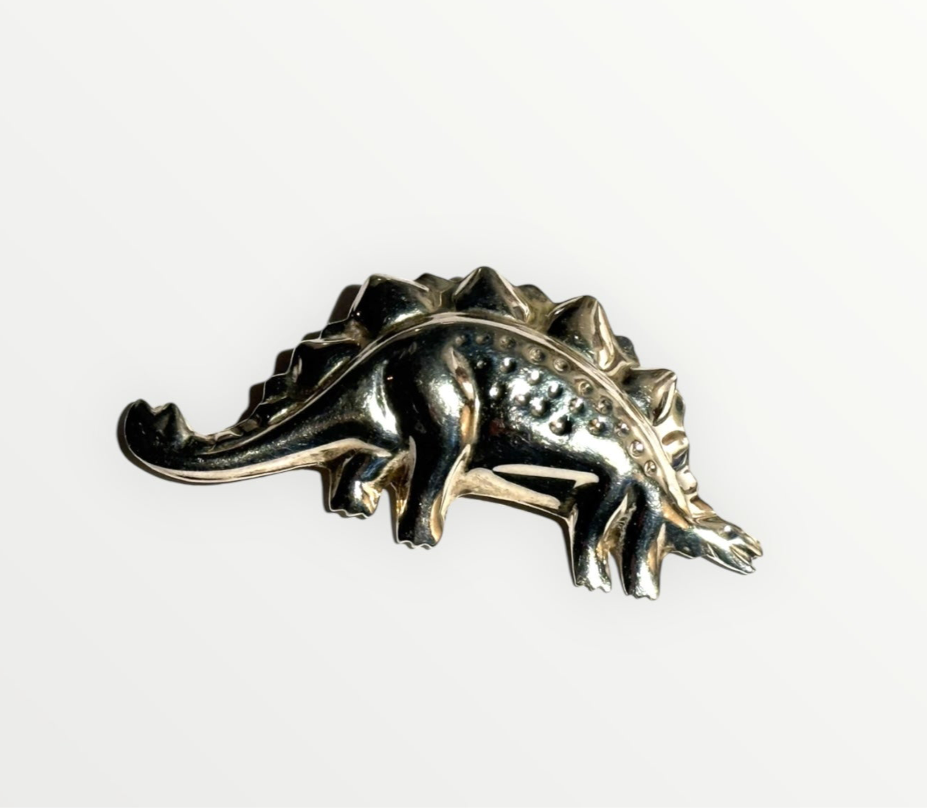 Vintage Estate Sterling Silver Stegosaurus Dinosaur Brooch Pin 1980s