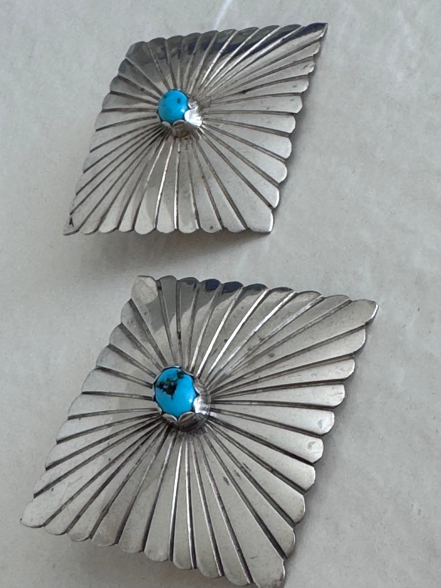 Large Square Navajo Sterling Turquoise Stud Earrings