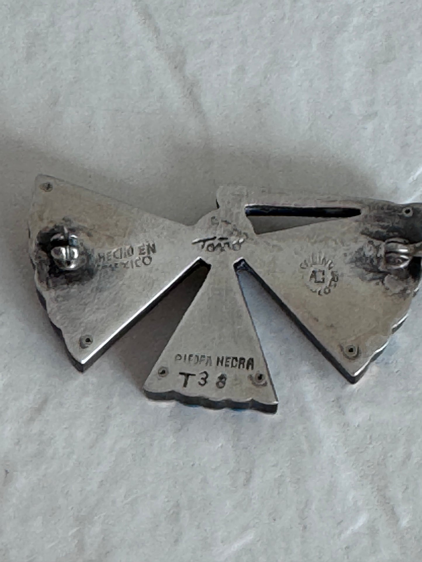 Vintage Estate Mexican Modernist Tono Piedra Negra Inlay Bird Brooch - Sterling Silver
