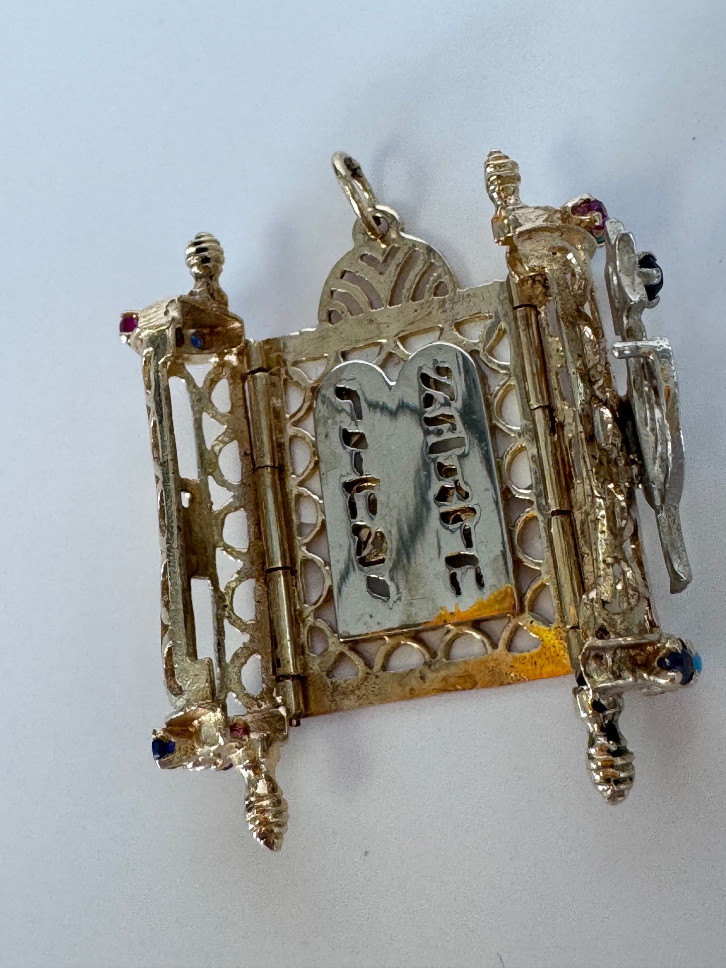 Magnificent 1950s Custom Torah Scroll Charm - 14k Two-Tone Gold with Gemstones