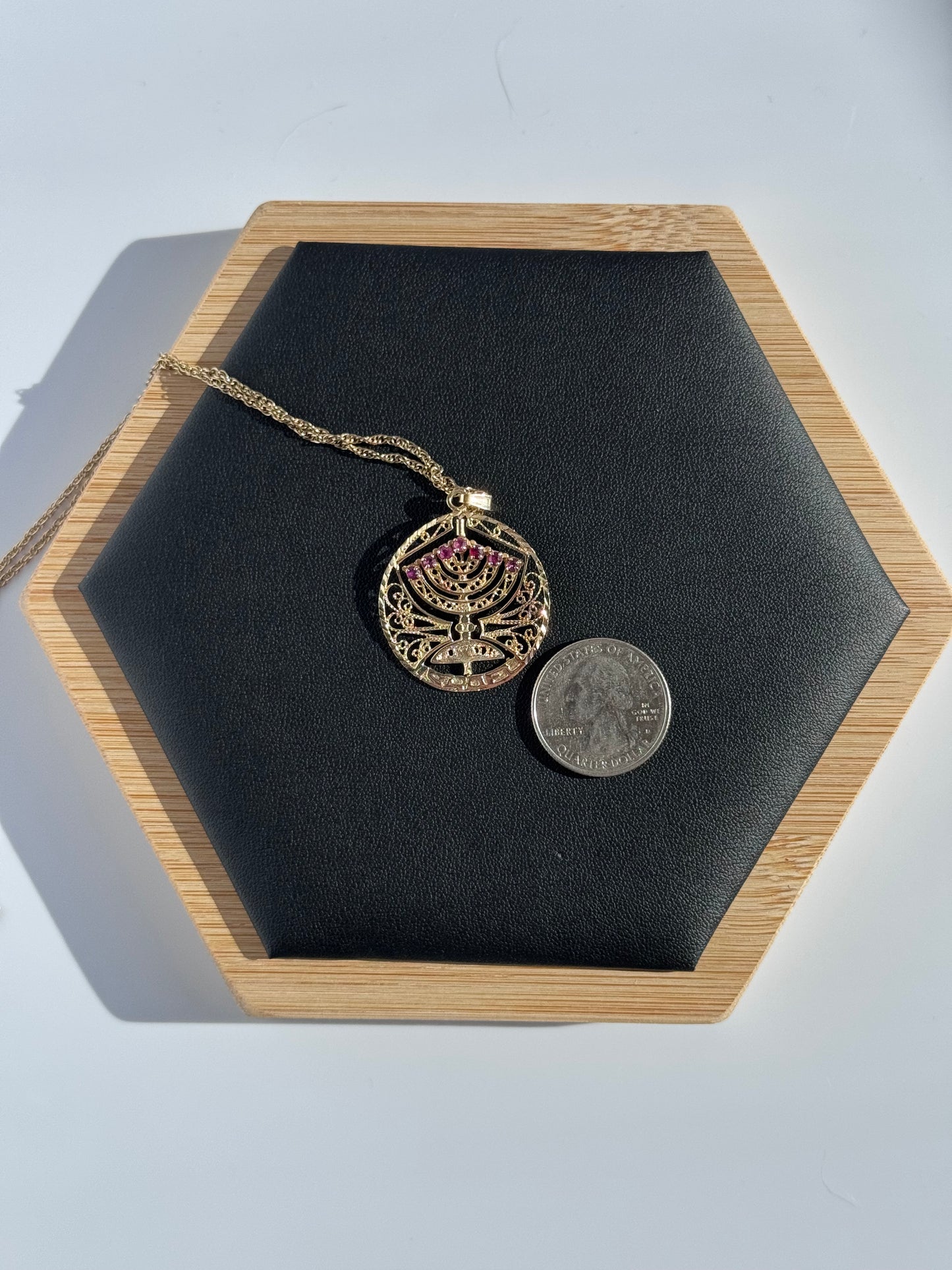 Vintage Spinning Menorah Pendant with Ruby and Turquoise Flames