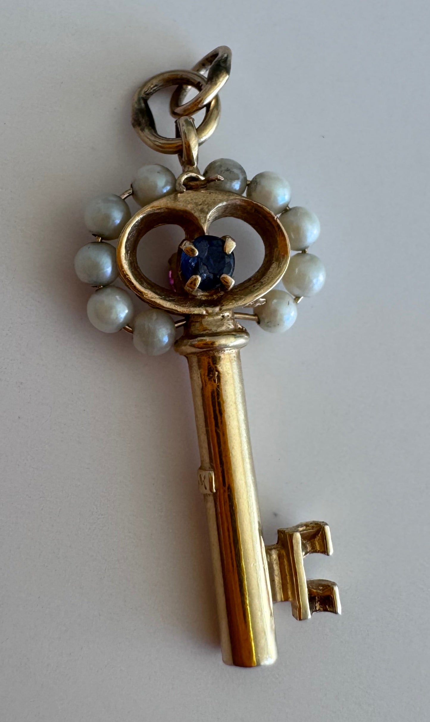 Estate 14K Gold Multi-Gemstone Key Pendant by Colonial Trading Company