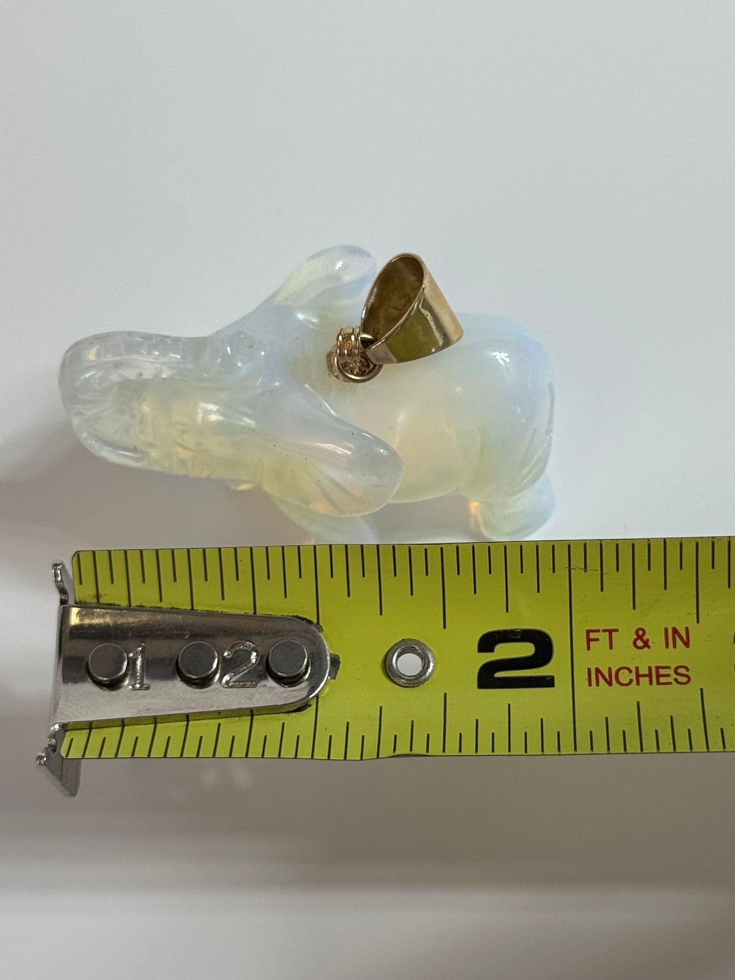 Estate Large Hand Carved Opal Elephant Pendant 14K Gold Good Luck Charm