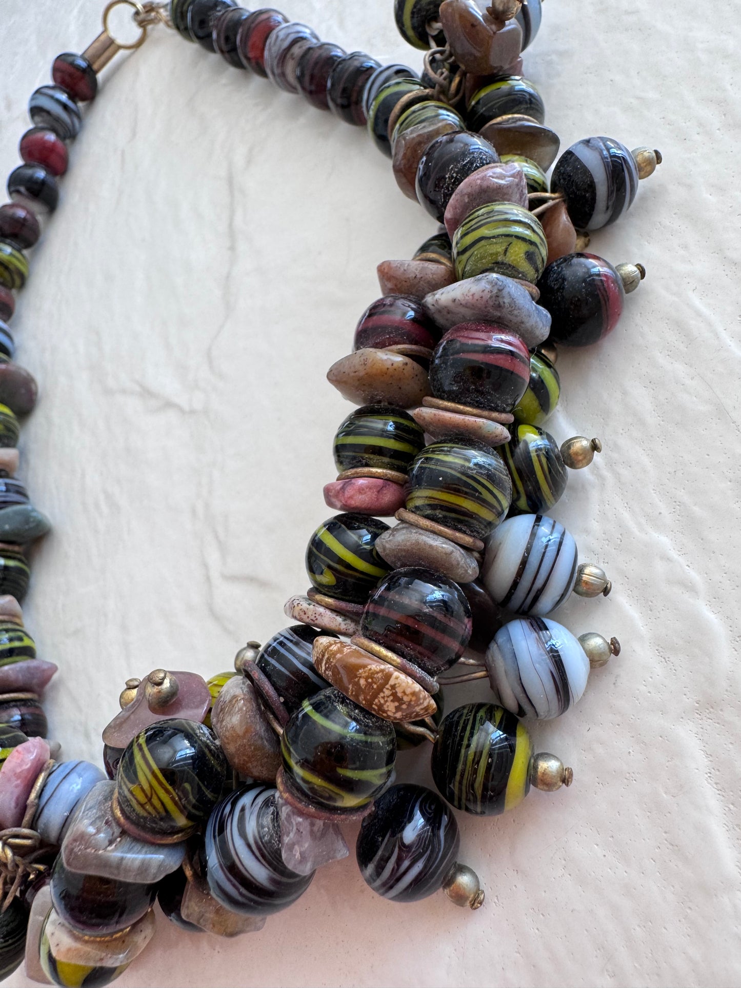 Vintage Multi-Strand Glass Bead Statement Necklace