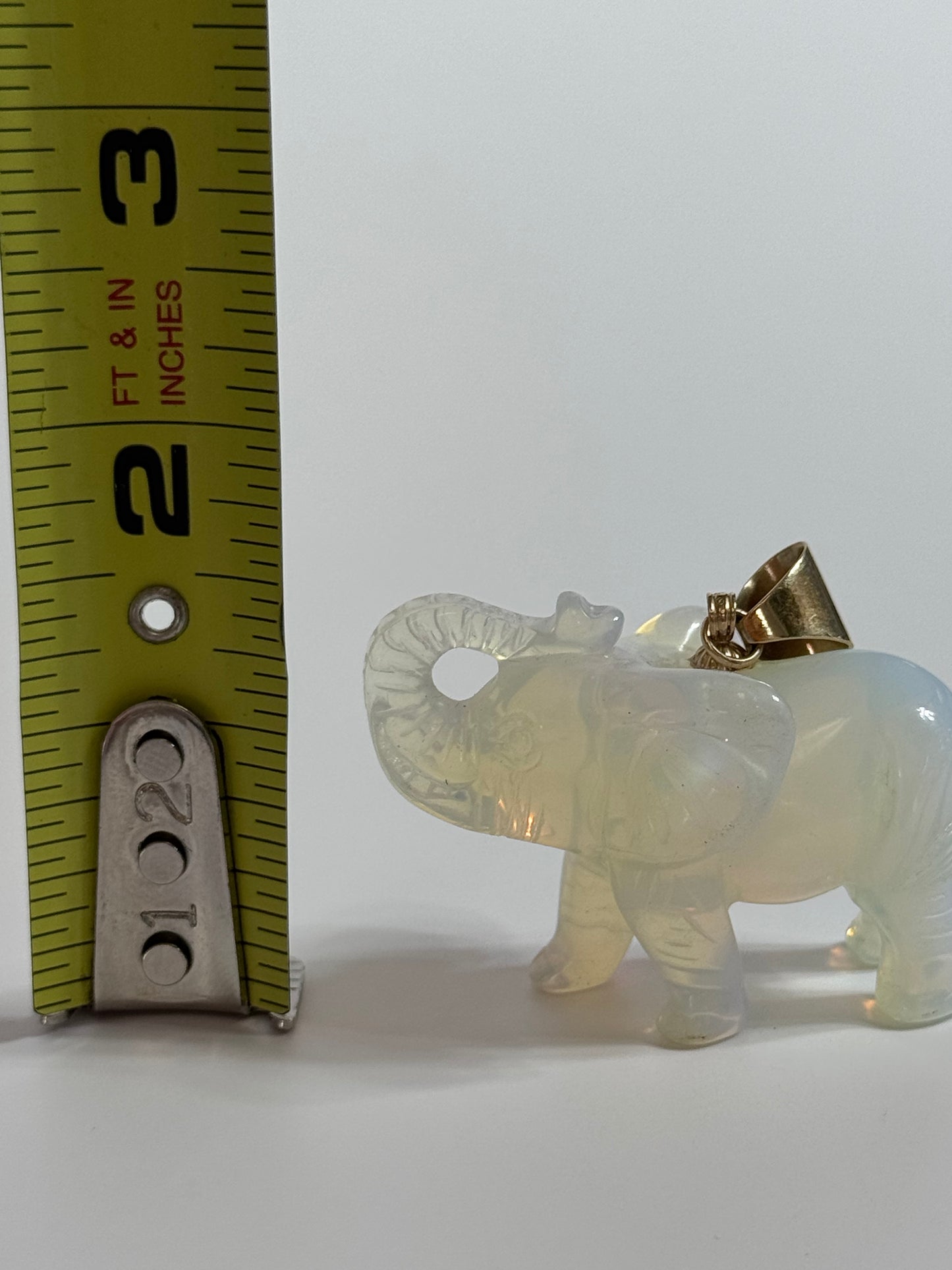 Estate Large Hand Carved Opal Elephant Pendant 14K Gold Good Luck Charm