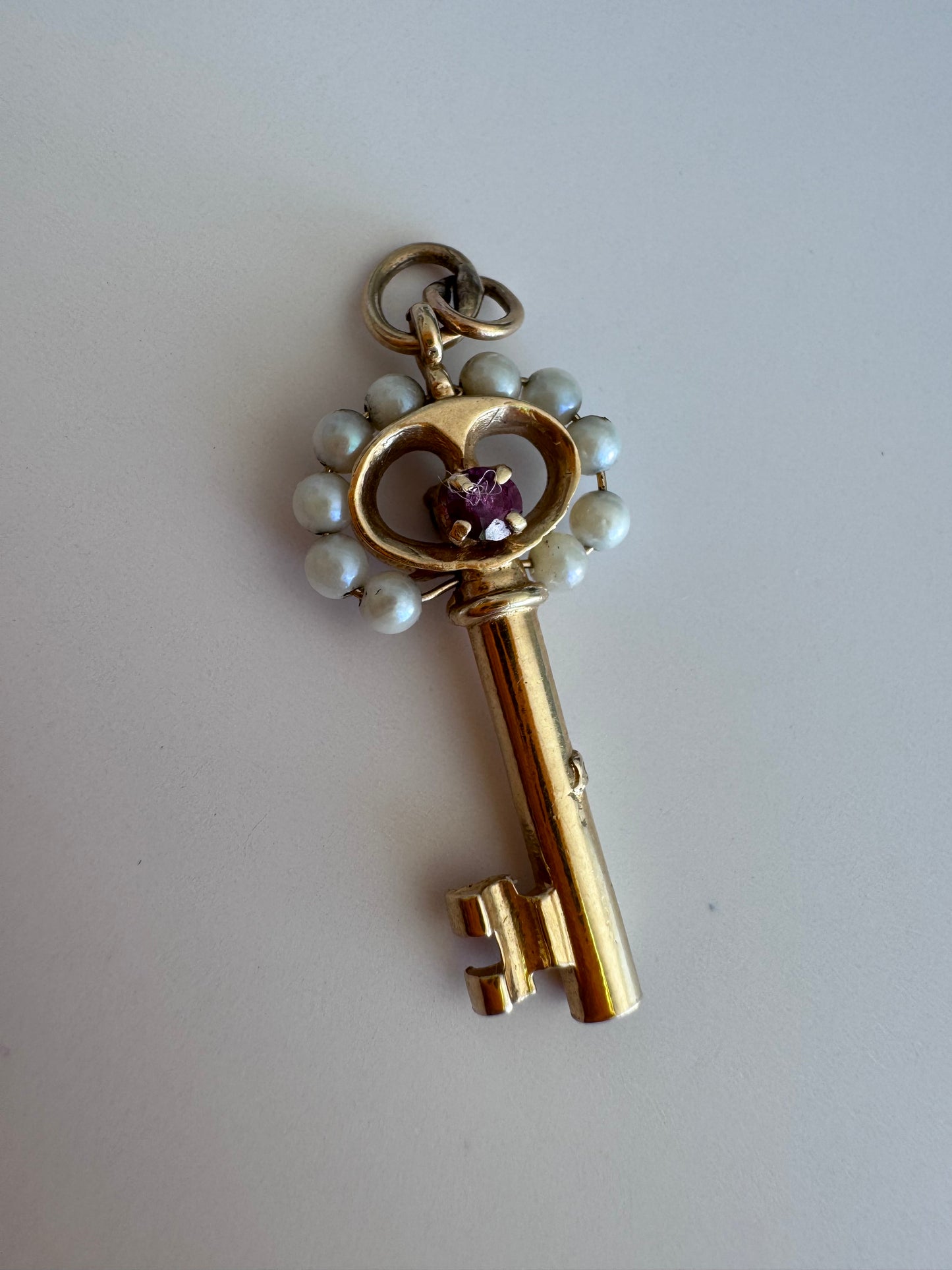 Estate 14K Gold Multi-Gemstone Key Pendant by Colonial Trading Company