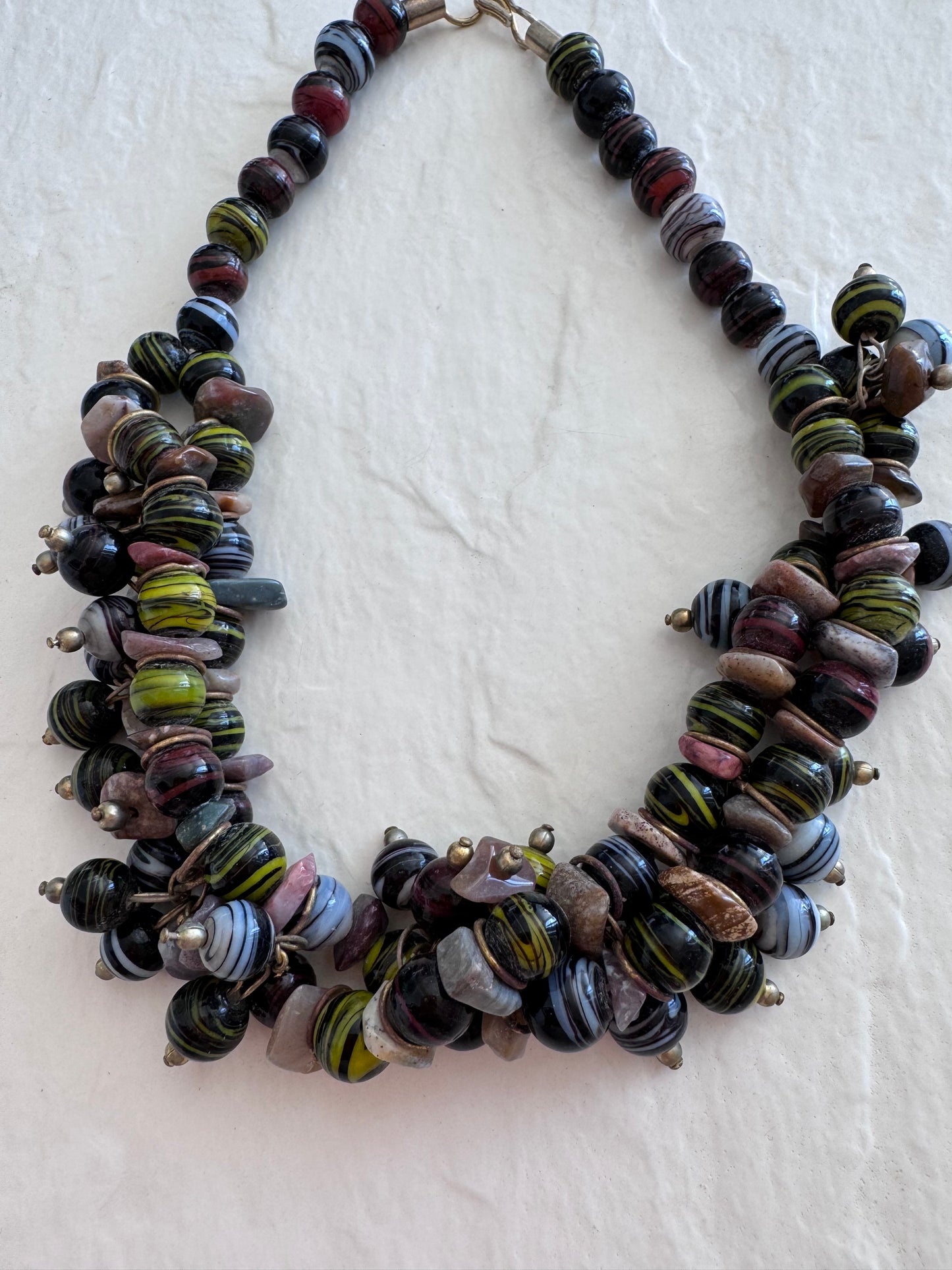 Vintage Multi-Strand Glass Bead Statement Necklace