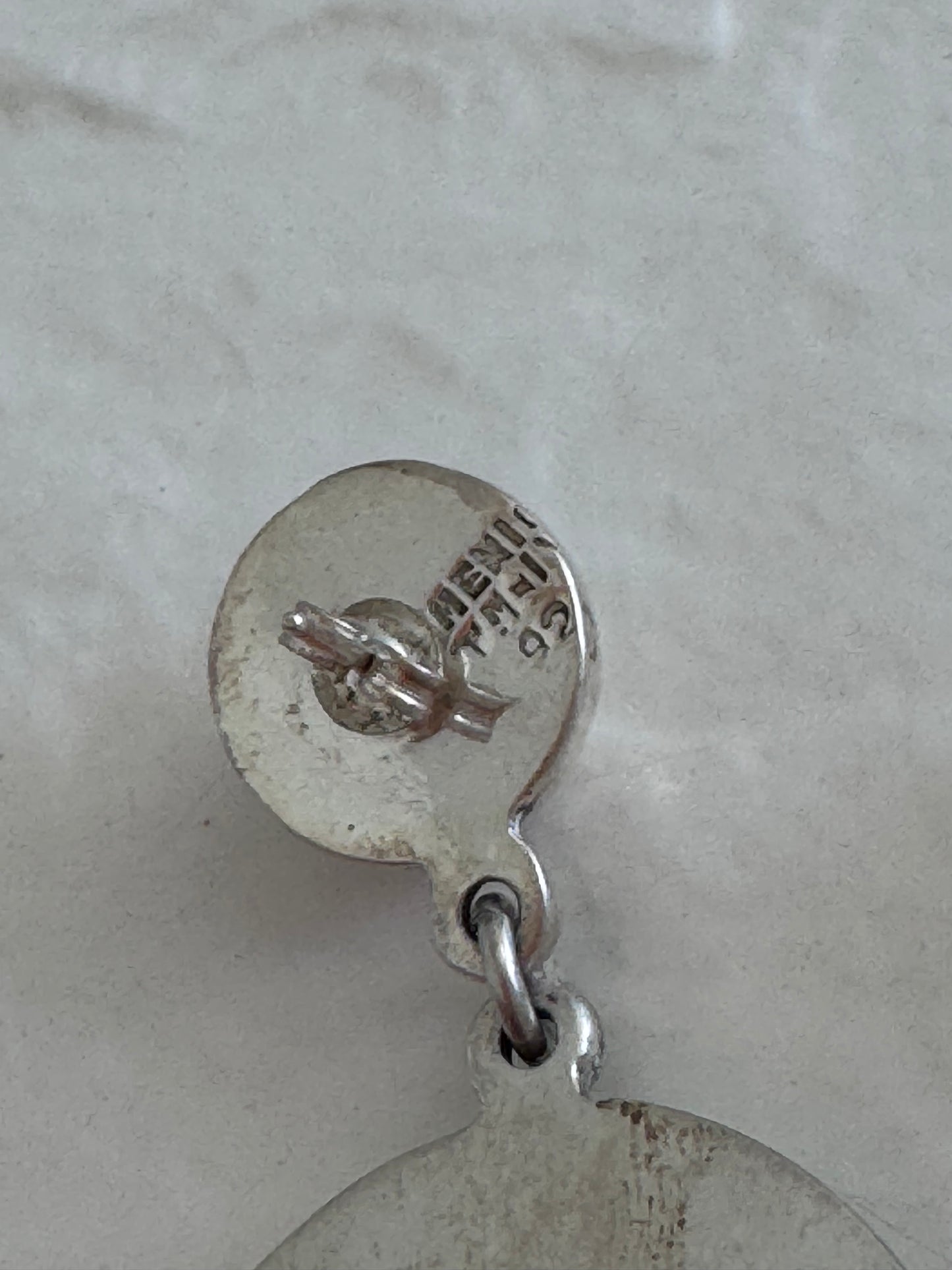 Estate Taxco Mexican sterling silver umbrella dangle earrings with scalloped edges, artist signed with T hallmark and 925 Mexico stamps