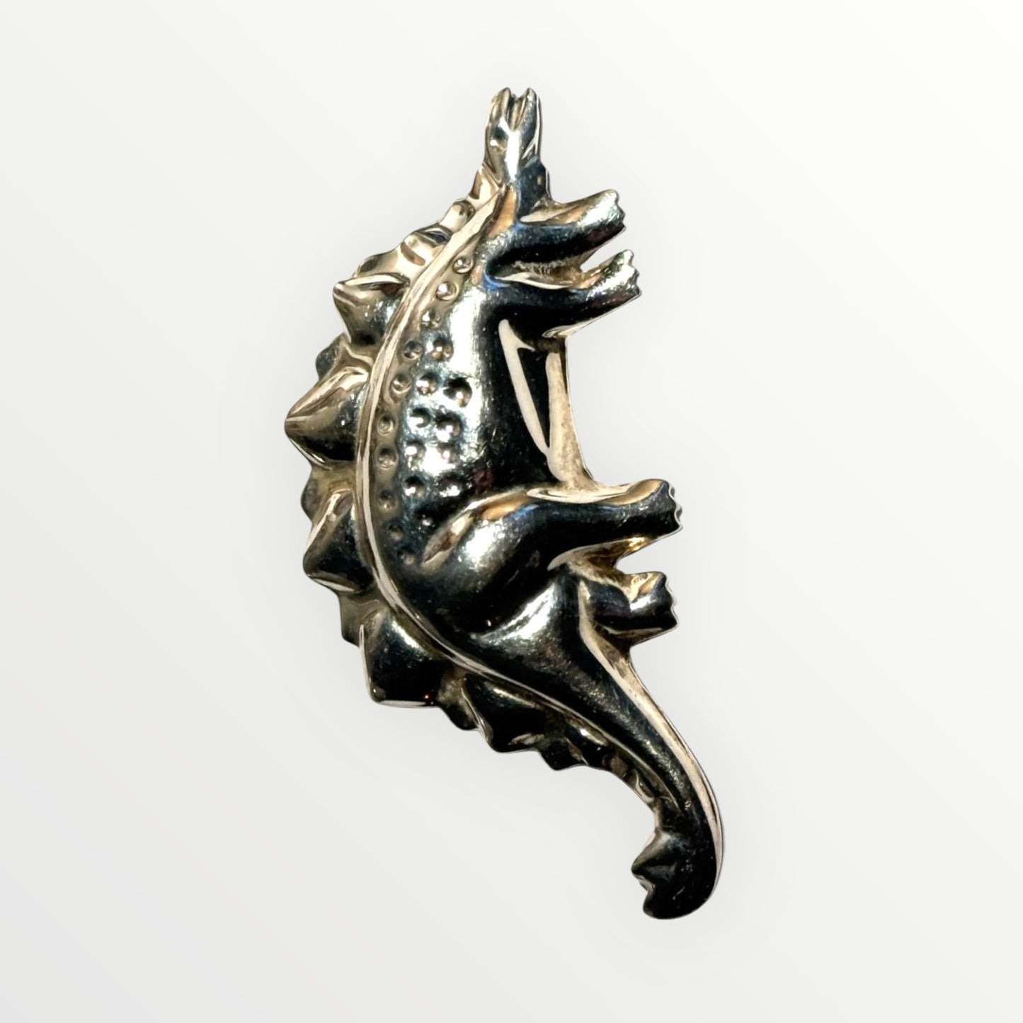 Vintage Estate Sterling Silver Stegosaurus Dinosaur Brooch Pin 1980s