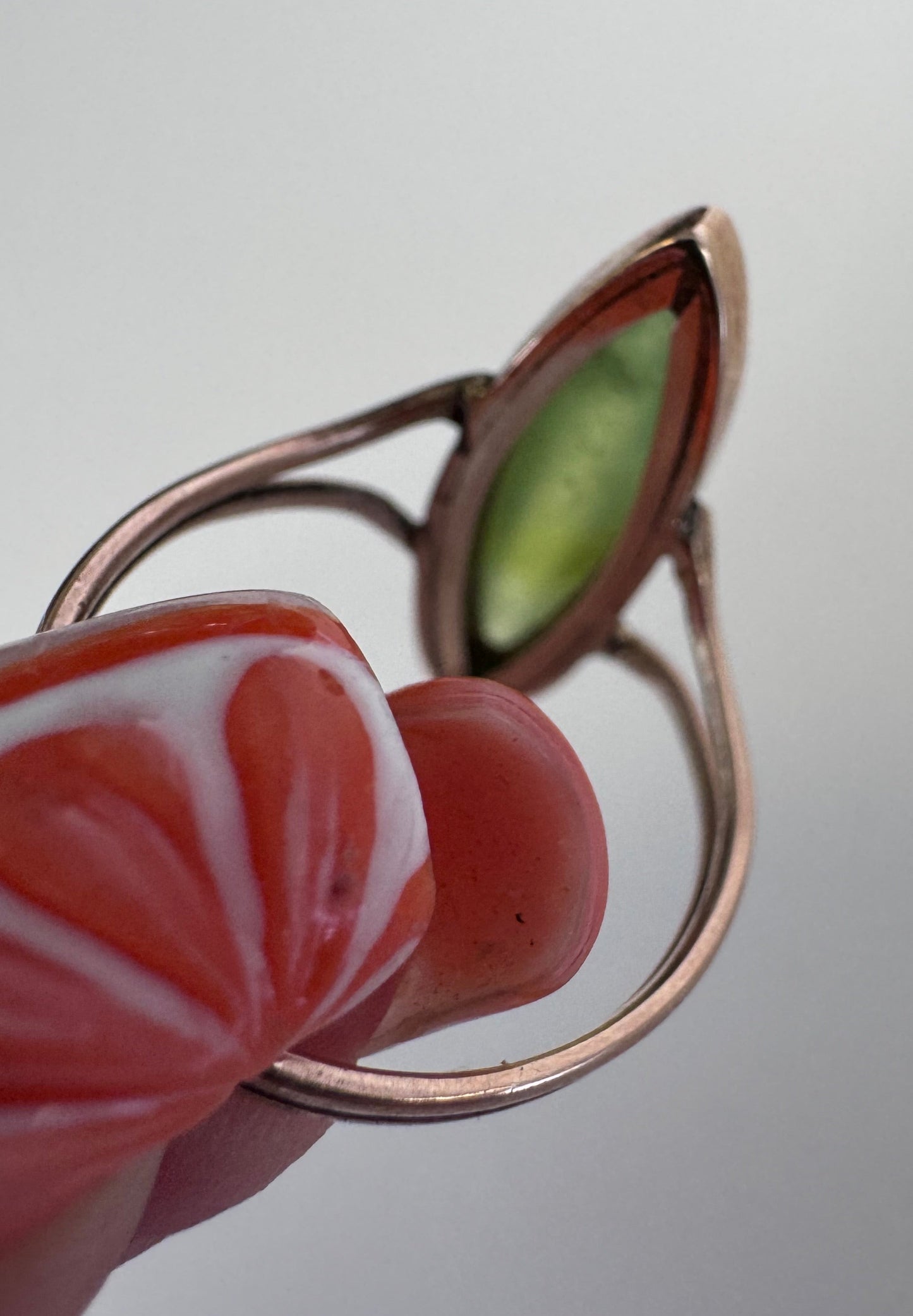 Vintage 9K Gold Jade Navette Ring Marquise Shape Jade