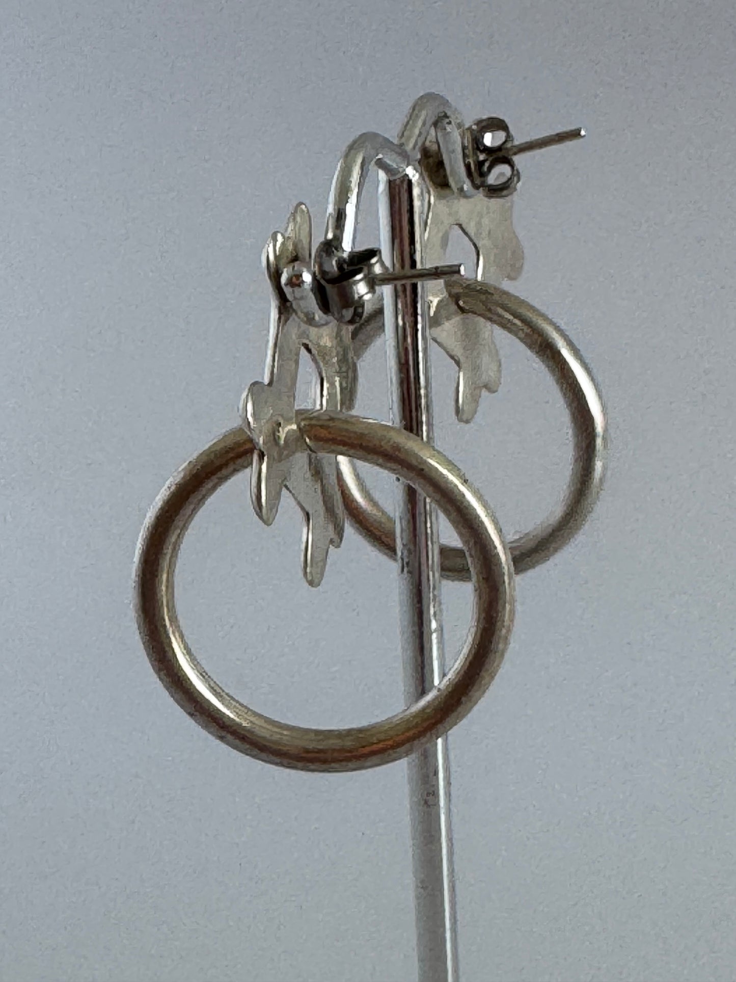 Estate Vintage 1980s Sterling Silver X's and O's Dangle Earrings Abstract Hugs Kisses Design