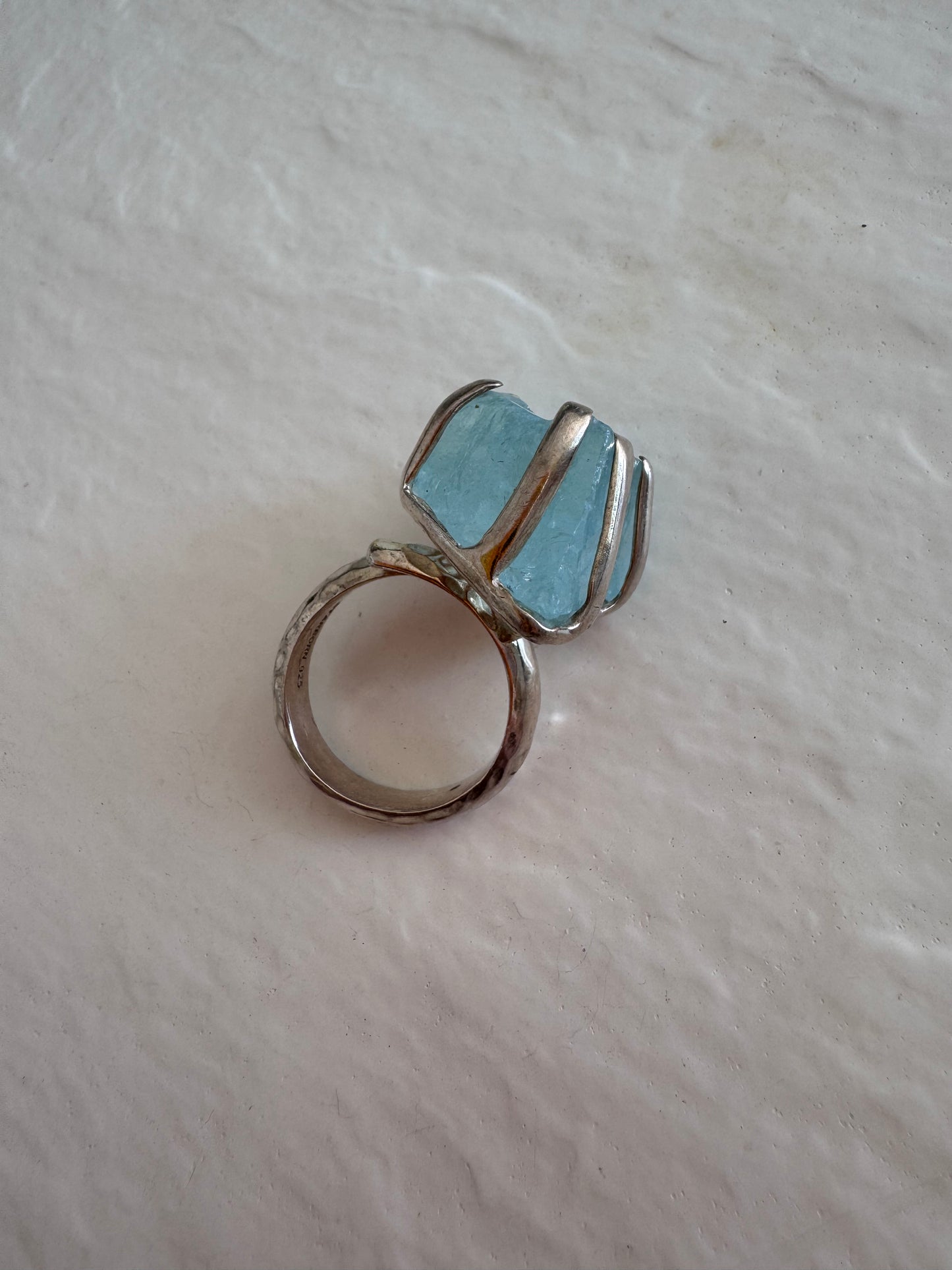 Sterling Silver and Rough Aquamarine Ring