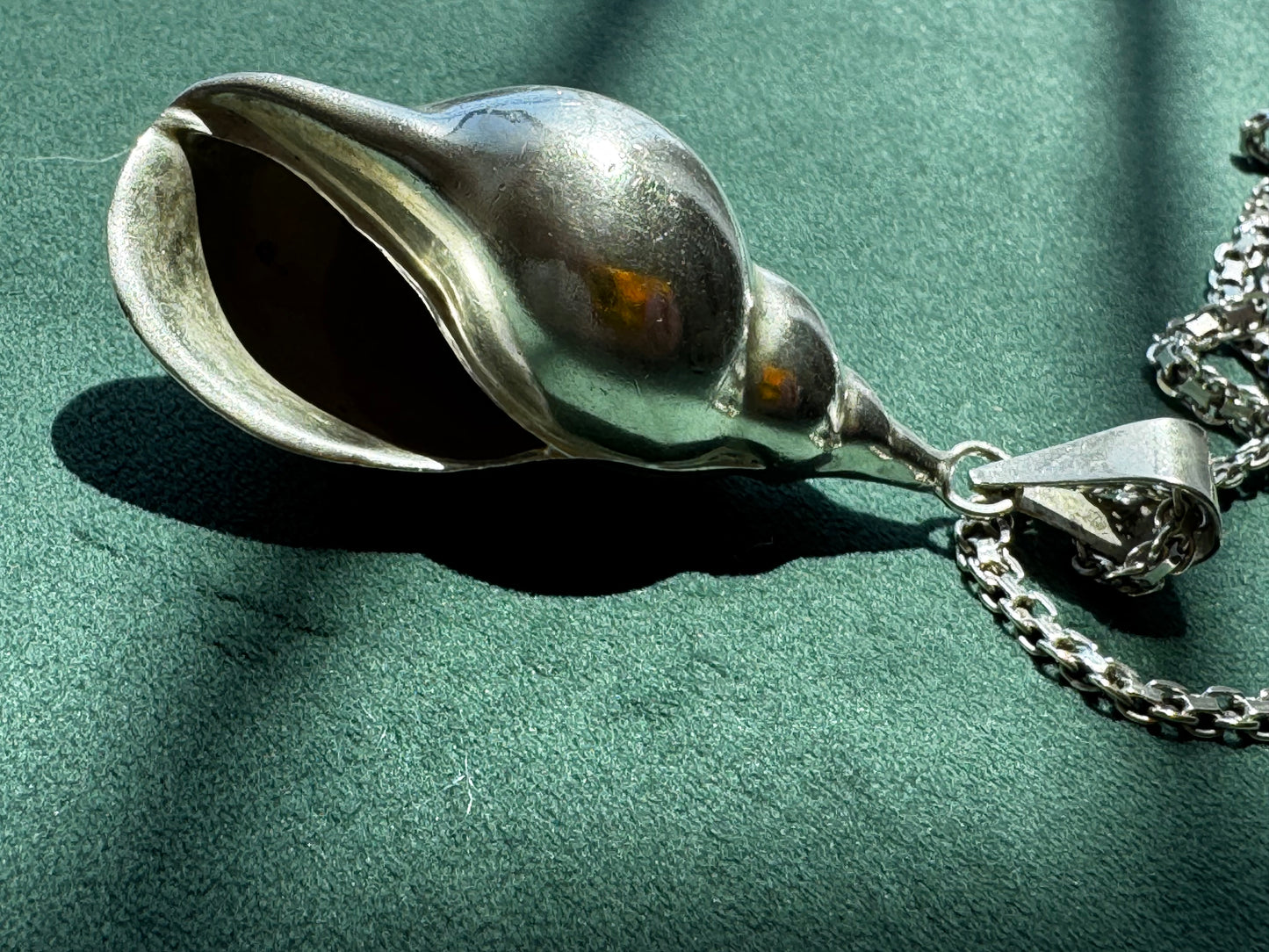 Sterling Silver Hollow Conch Shell Pendant Vintage Taxco Necklace & Chain Mermaid Life