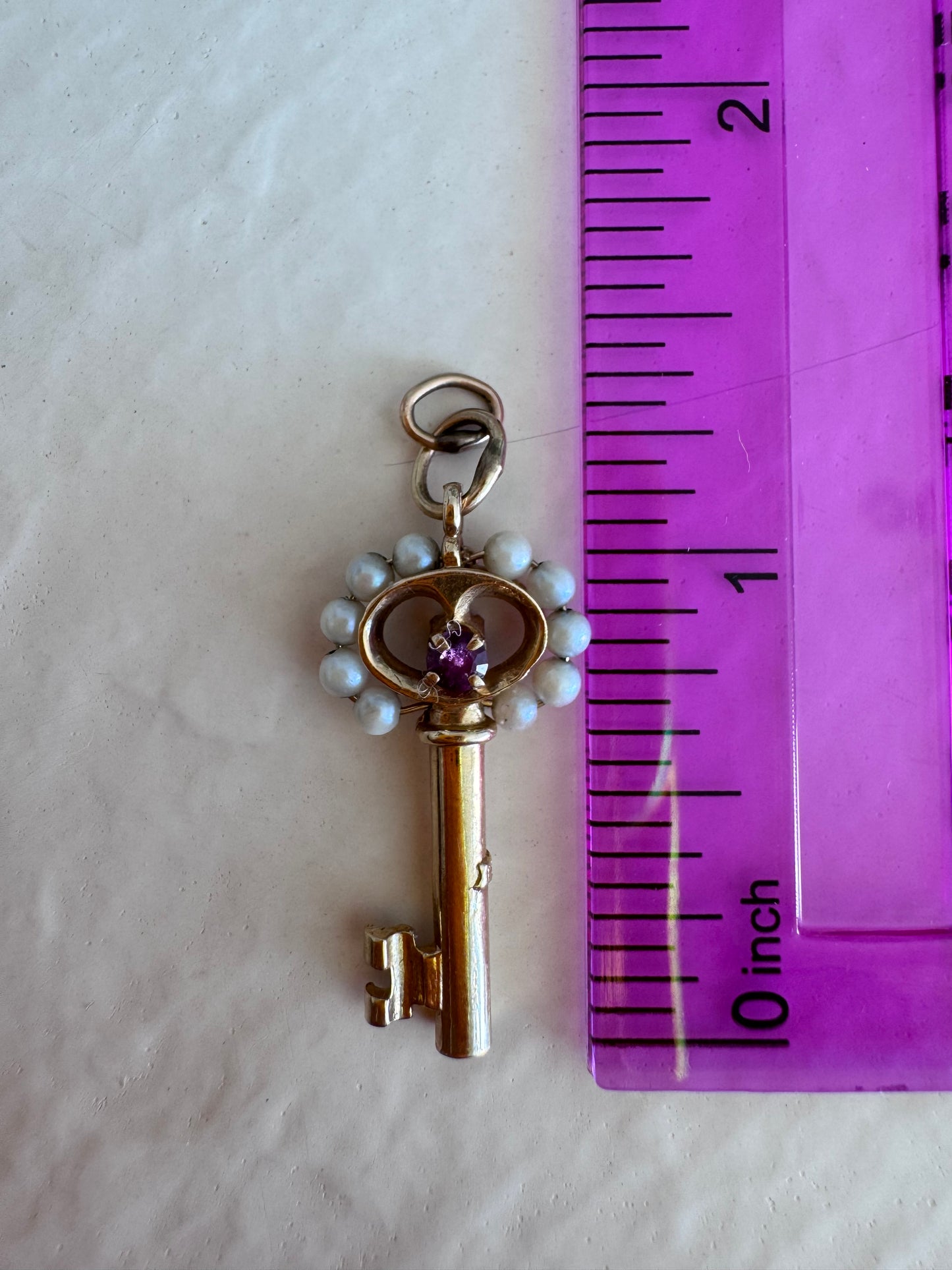 Estate 14K Gold Multi-Gemstone Key Pendant by Colonial Trading Company