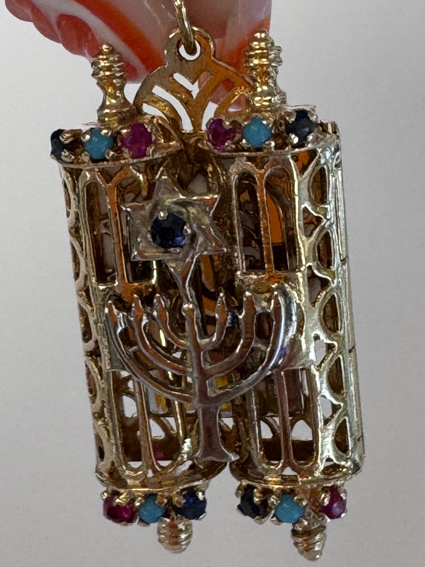 Magnificent 1950s Custom Torah Scroll Charm - 14k Two-Tone Gold with Gemstones