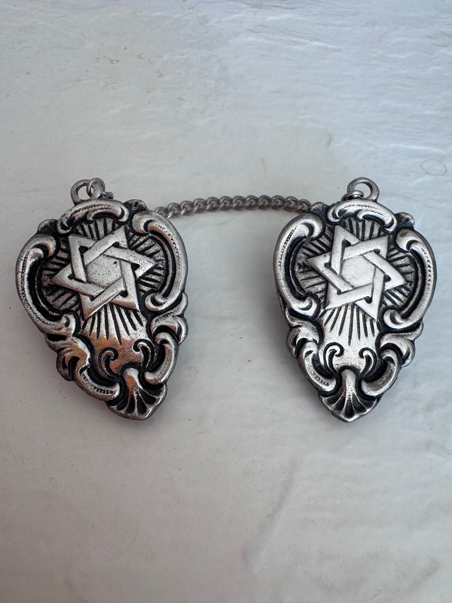Antique Sterling Silver Star of David Tallit Prayer Shaw Clips - Vintage Judaica