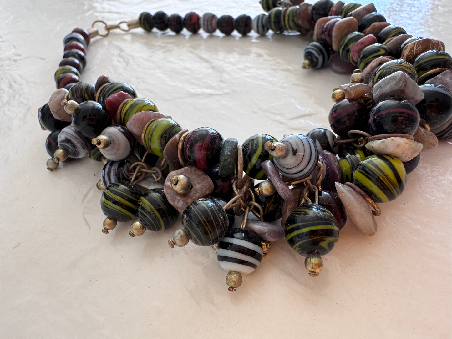 Vintage Multi-Strand Glass Bead Statement Necklace