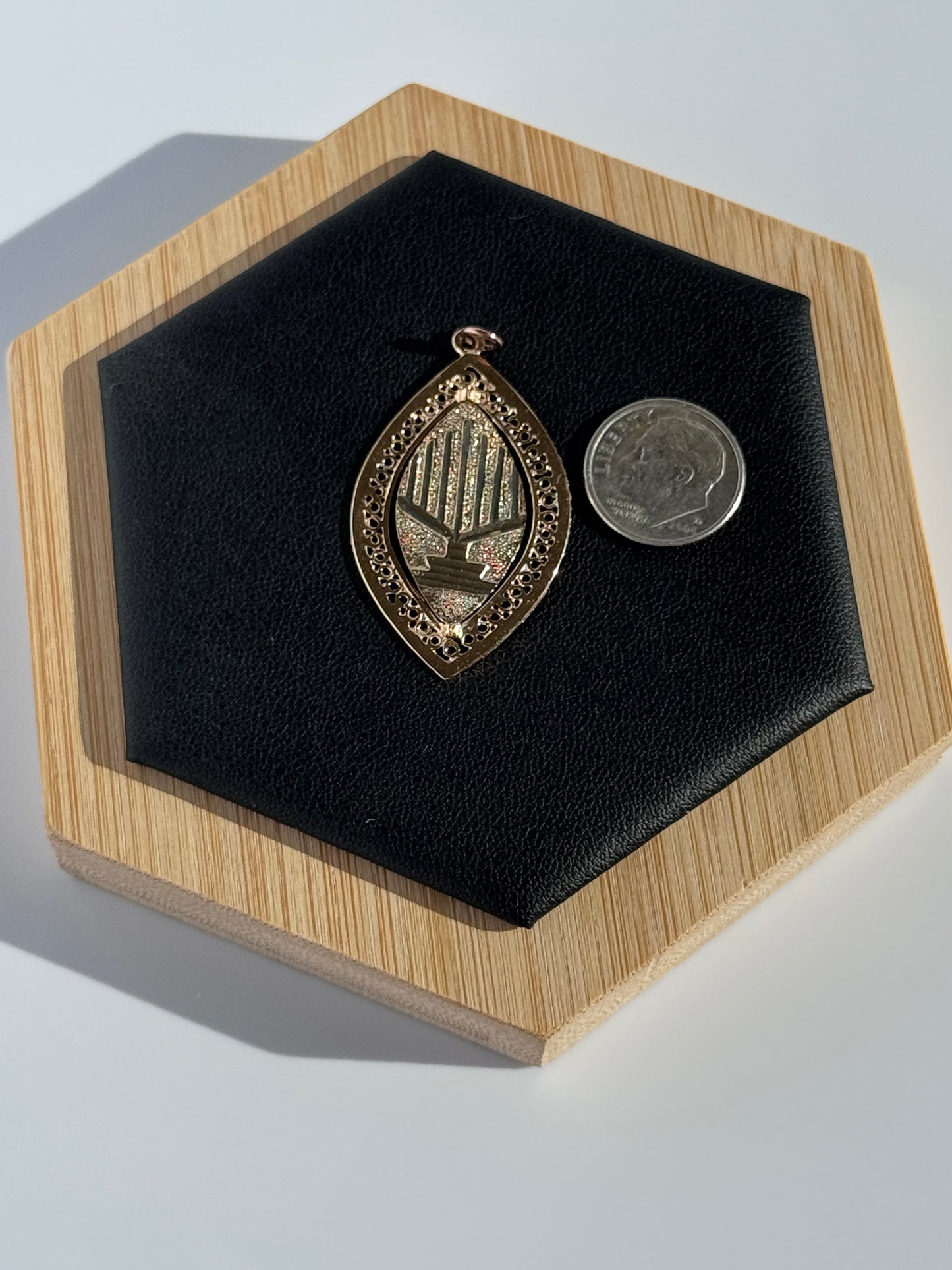 Large Spinning Star of David and Menorah Pendant 14k