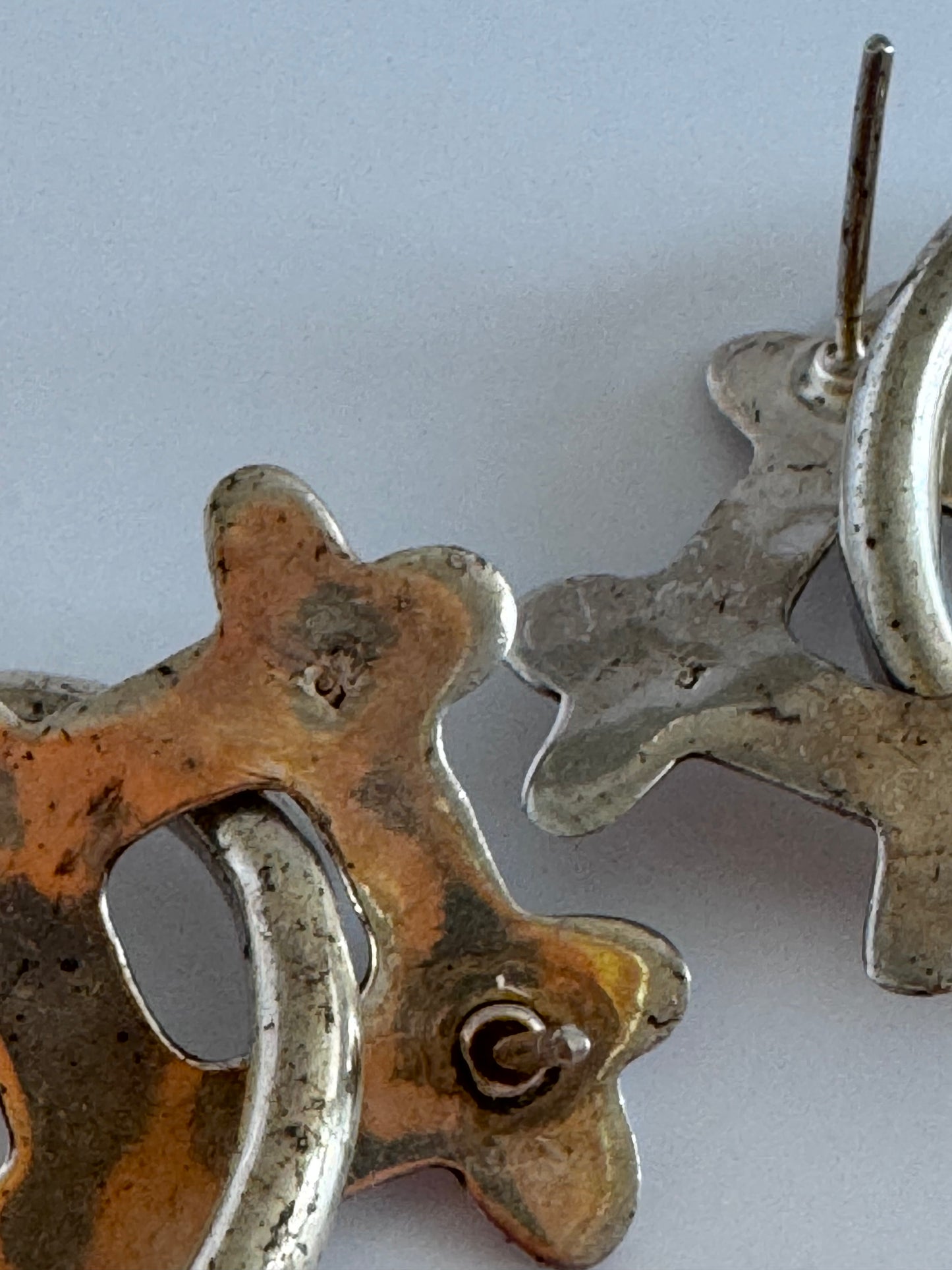 Estate Vintage 1980s Sterling Silver X's and O's Dangle Earrings Abstract Hugs Kisses Design