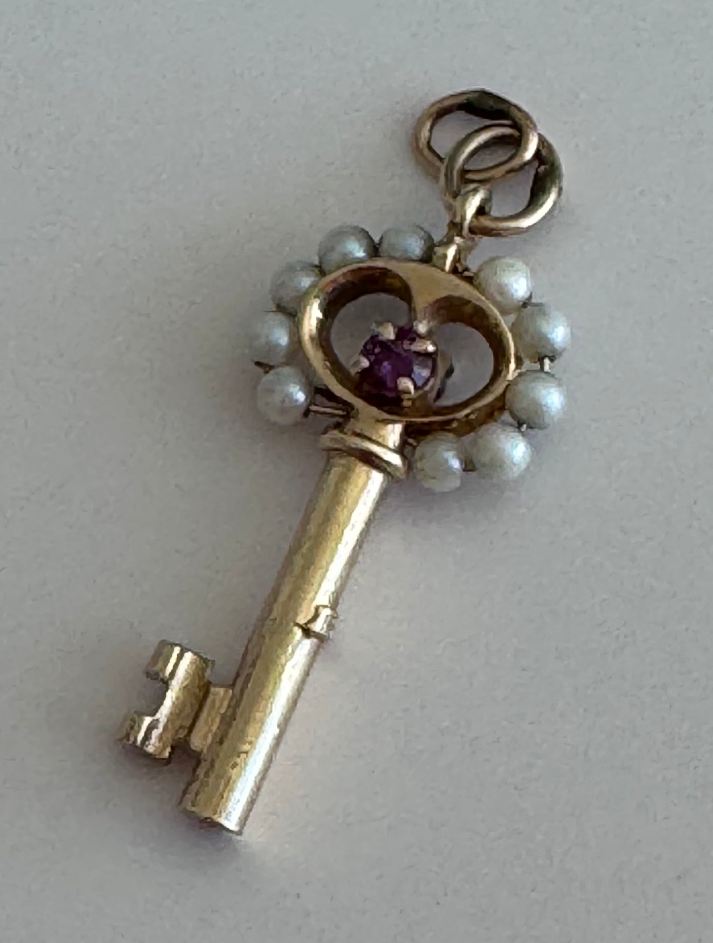 Estate 14K Gold Multi-Gemstone Key Pendant by Colonial Trading Company