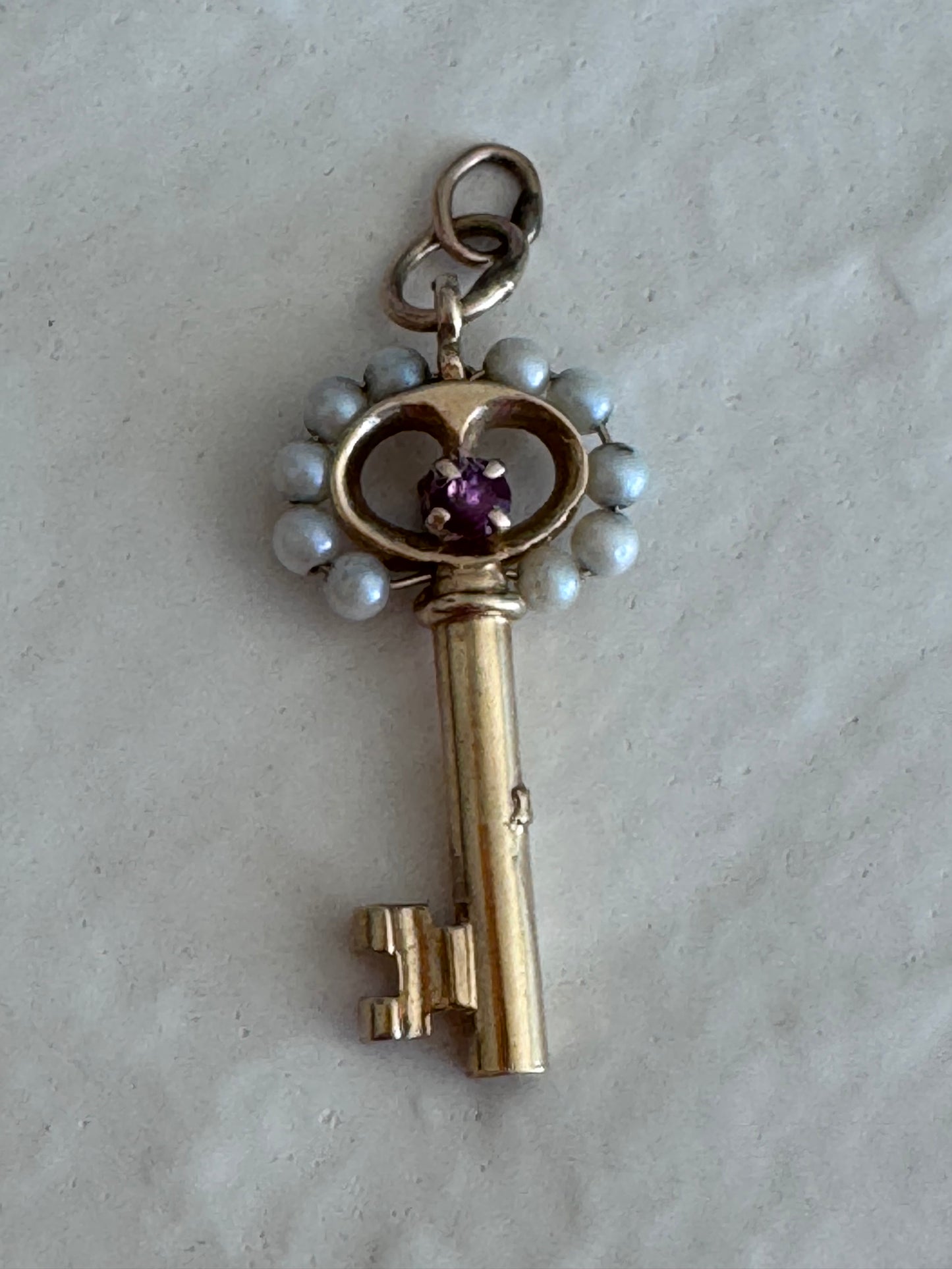 Estate 14K Gold Multi-Gemstone Key Pendant by Colonial Trading Company