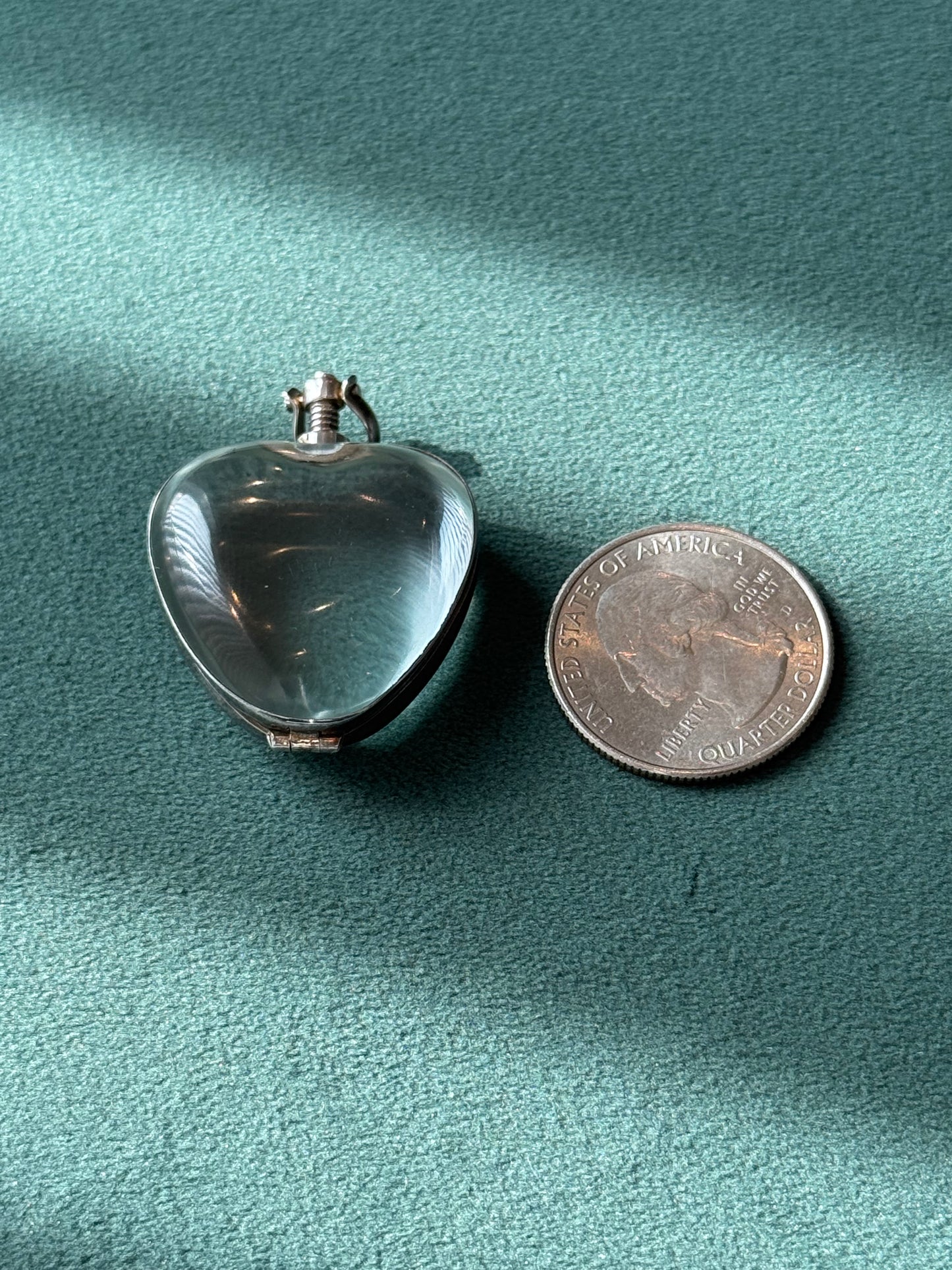 Vintage Tweeds Mexico 925 Sterling Silver Heart Locket Pendant Clear Glass