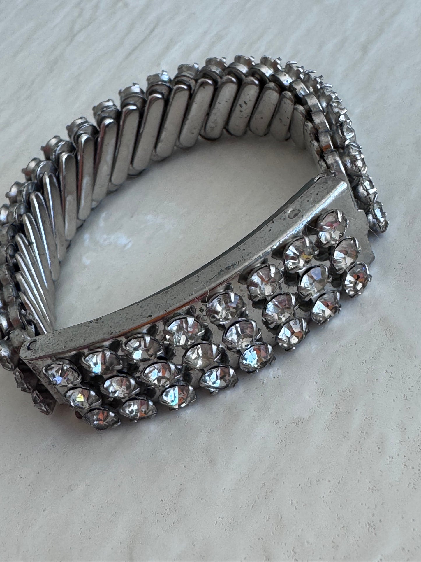 Vintage 1950s Rhinestone Photo Locket Sweetheart Bracelet