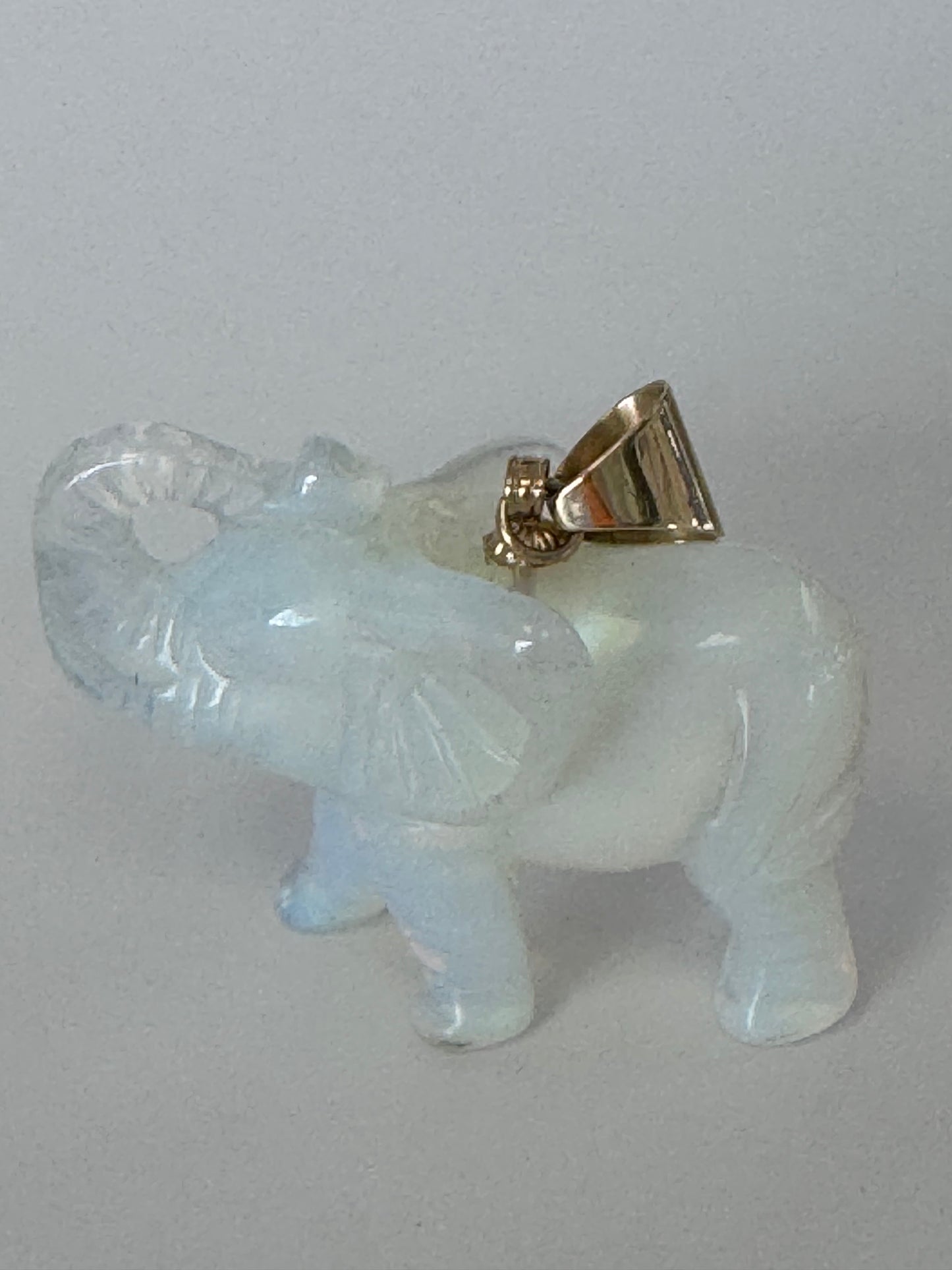 Estate Large Hand Carved Opal Elephant Pendant 14K Gold Good Luck Charm
