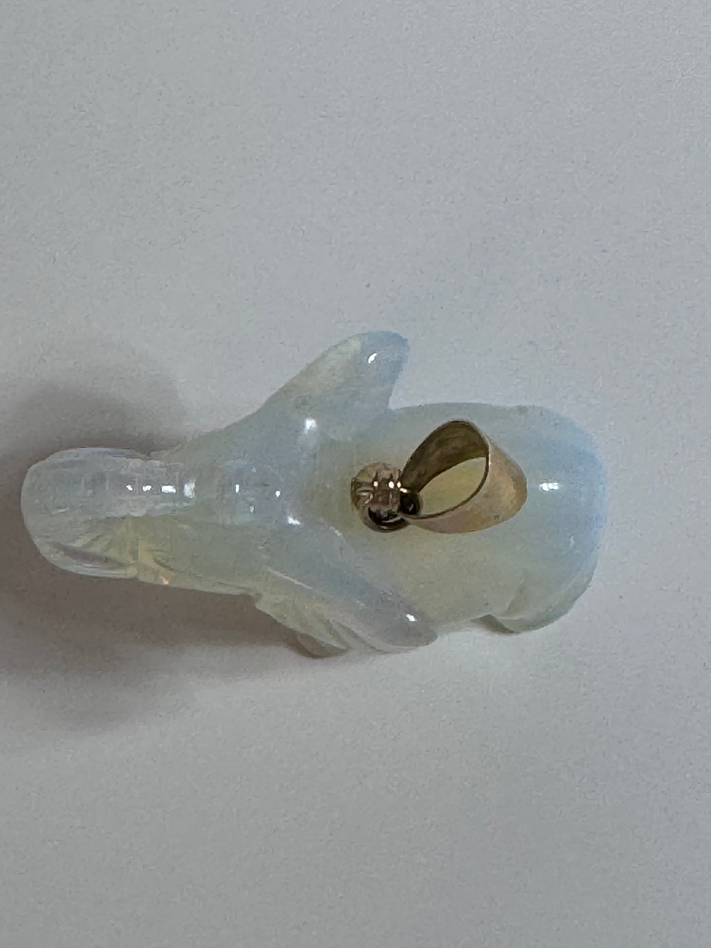Large hand carved opal elephant pendant with 14K gold bail, trunk up position, estate jewelry good luck charm