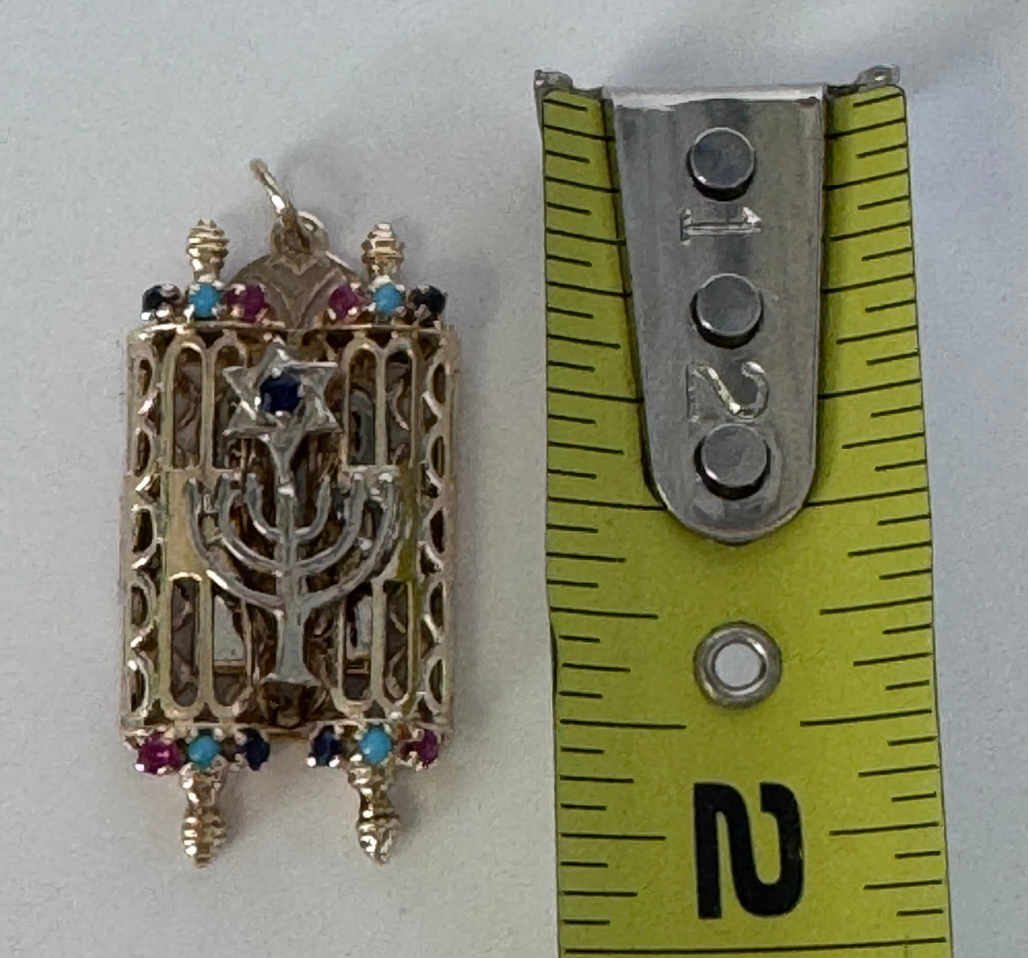Magnificent 1950s Custom Torah Scroll Charm - 14k Two-Tone Gold with Gemstones