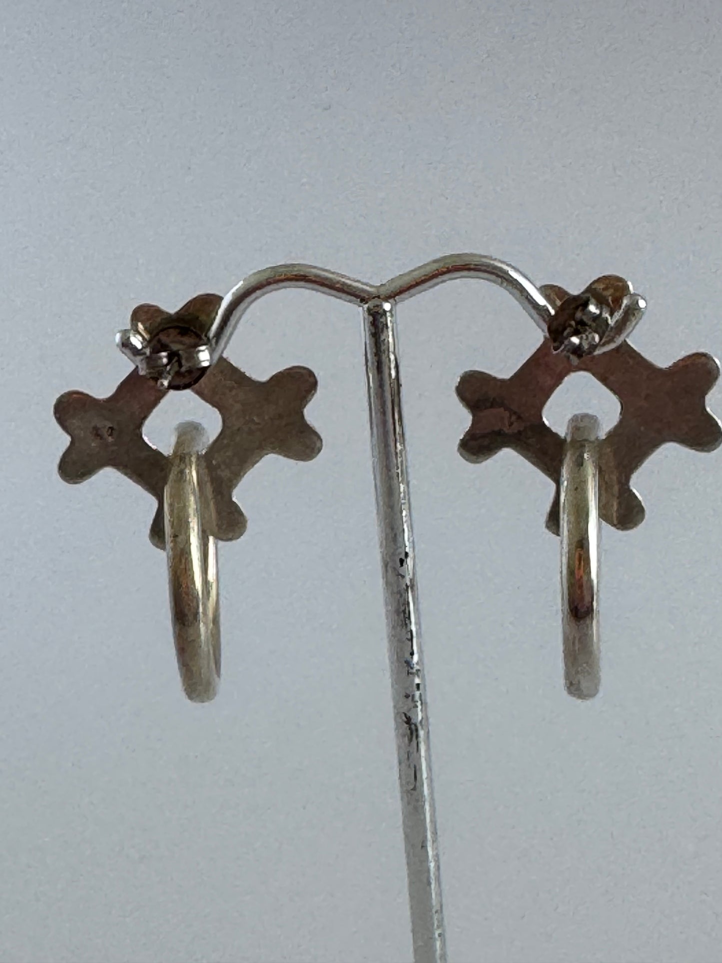 Estate Vintage 1980s Sterling Silver X's and O's Dangle Earrings Abstract Hugs Kisses Design