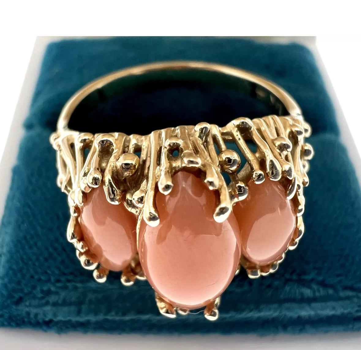 Vintage Estate 14K Gold Brutalist Coral Ring Mid Century Modern